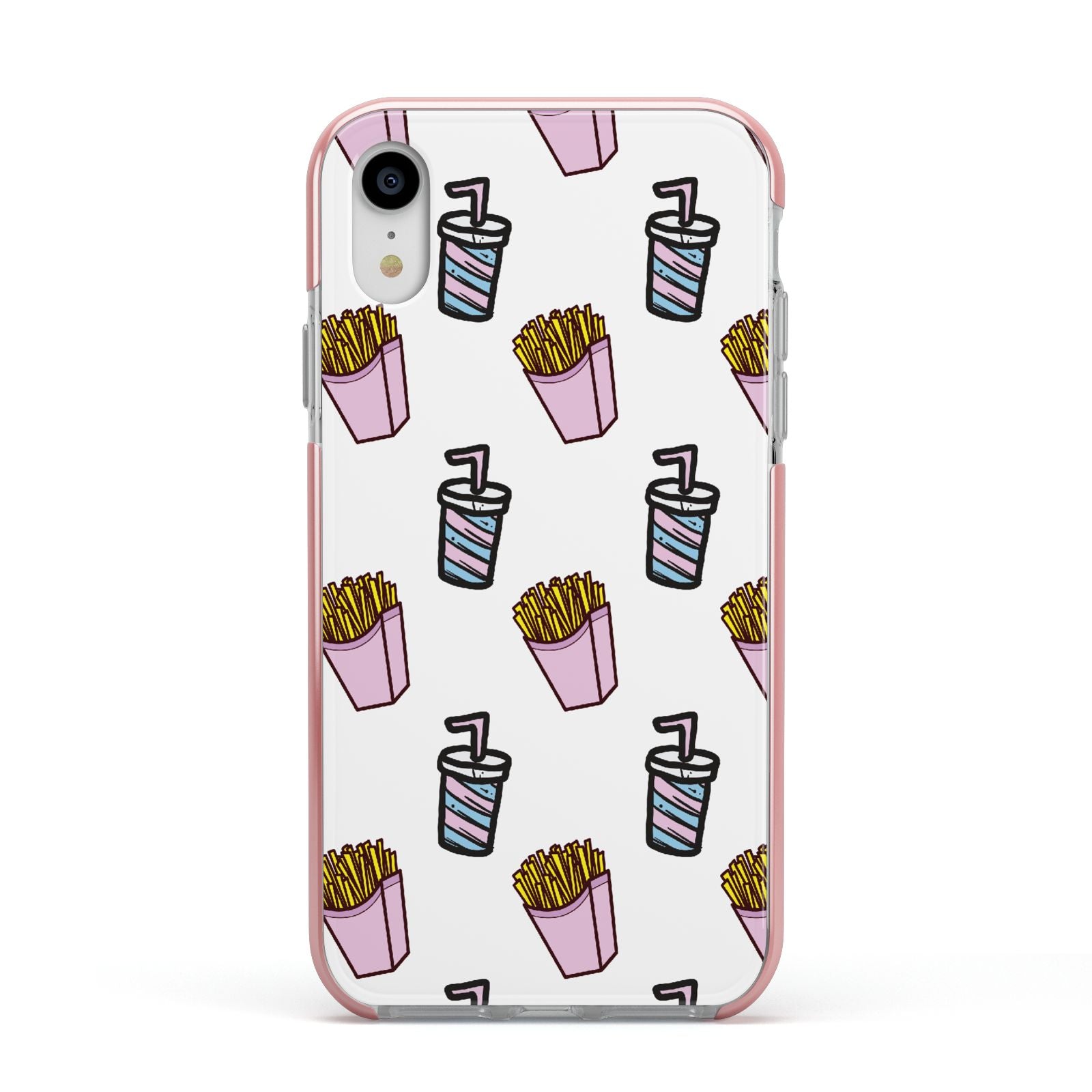 Fries Shake Fast Food Apple iPhone XR Impact Case Pink Edge on Silver Phone