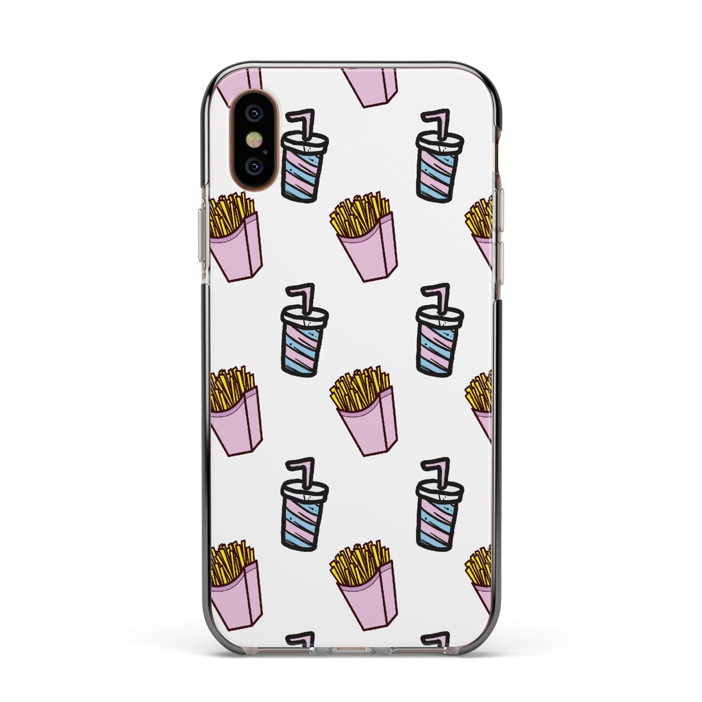 Fries Shake Fast Food Apple iPhone Xs Impact Case Black Edge on Gold Phone