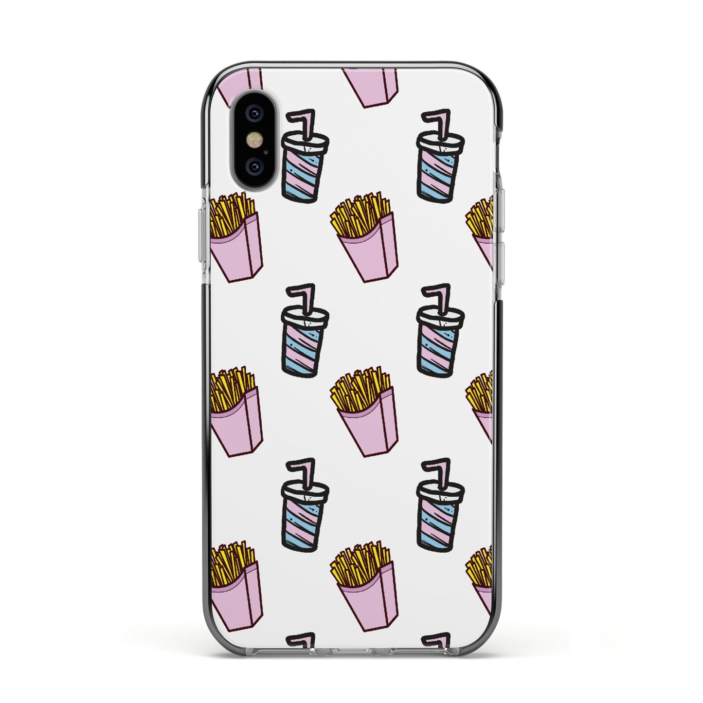 Fries Shake Fast Food Apple iPhone Xs Impact Case Black Edge on Silver Phone