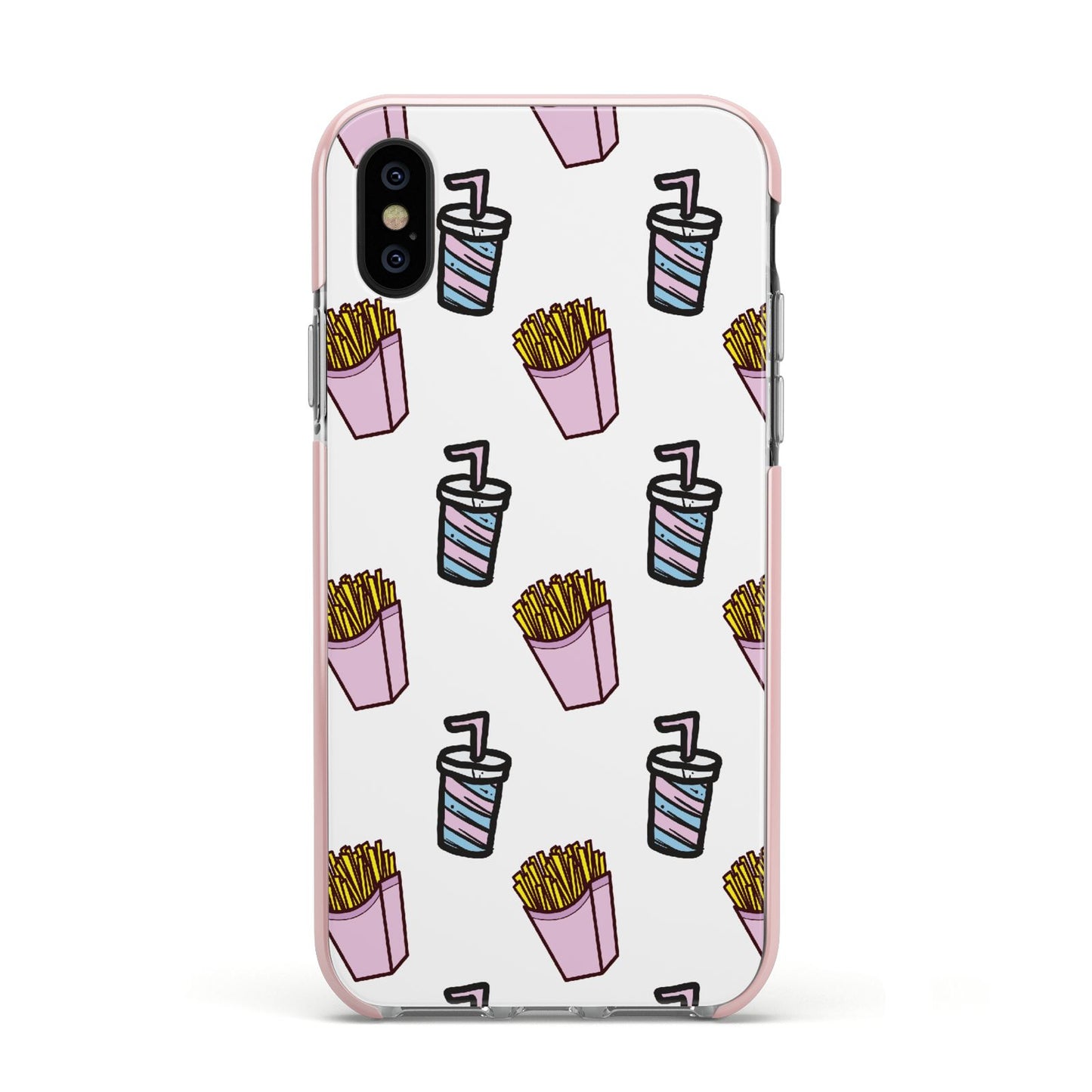 Fries Shake Fast Food Apple iPhone Xs Impact Case Pink Edge on Black Phone