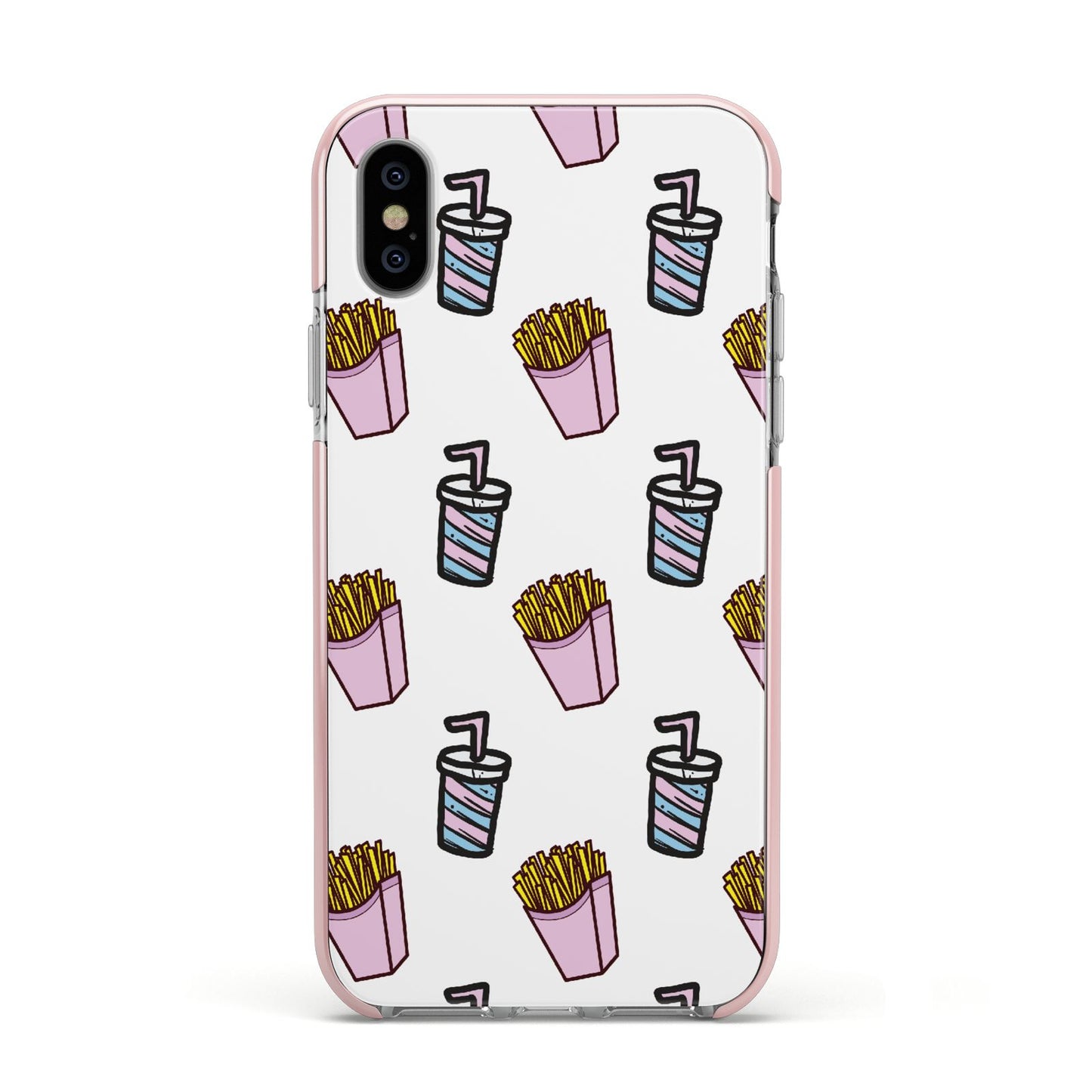 Fries Shake Fast Food Apple iPhone Xs Impact Case Pink Edge on Silver Phone