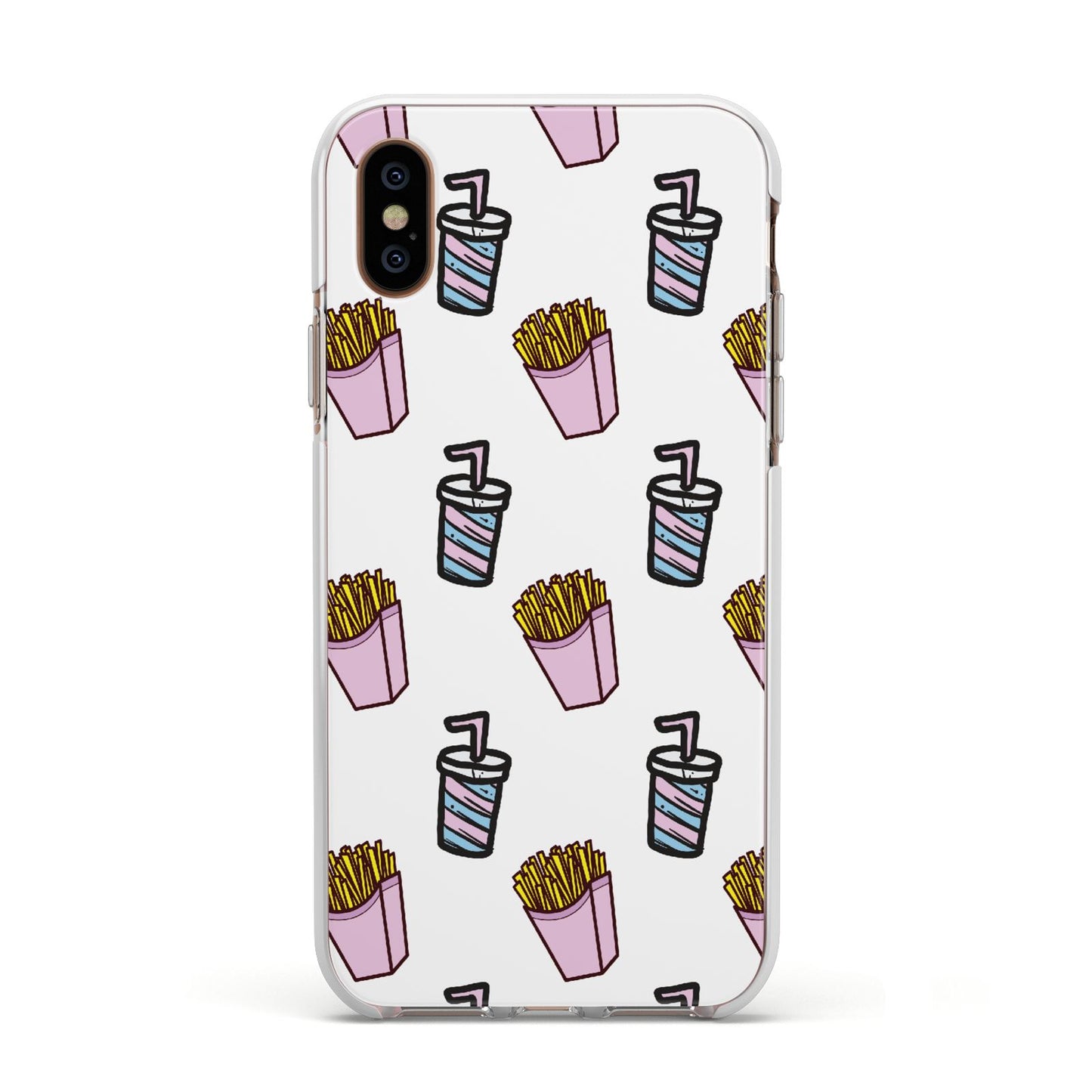 Fries Shake Fast Food Apple iPhone Xs Impact Case White Edge on Gold Phone