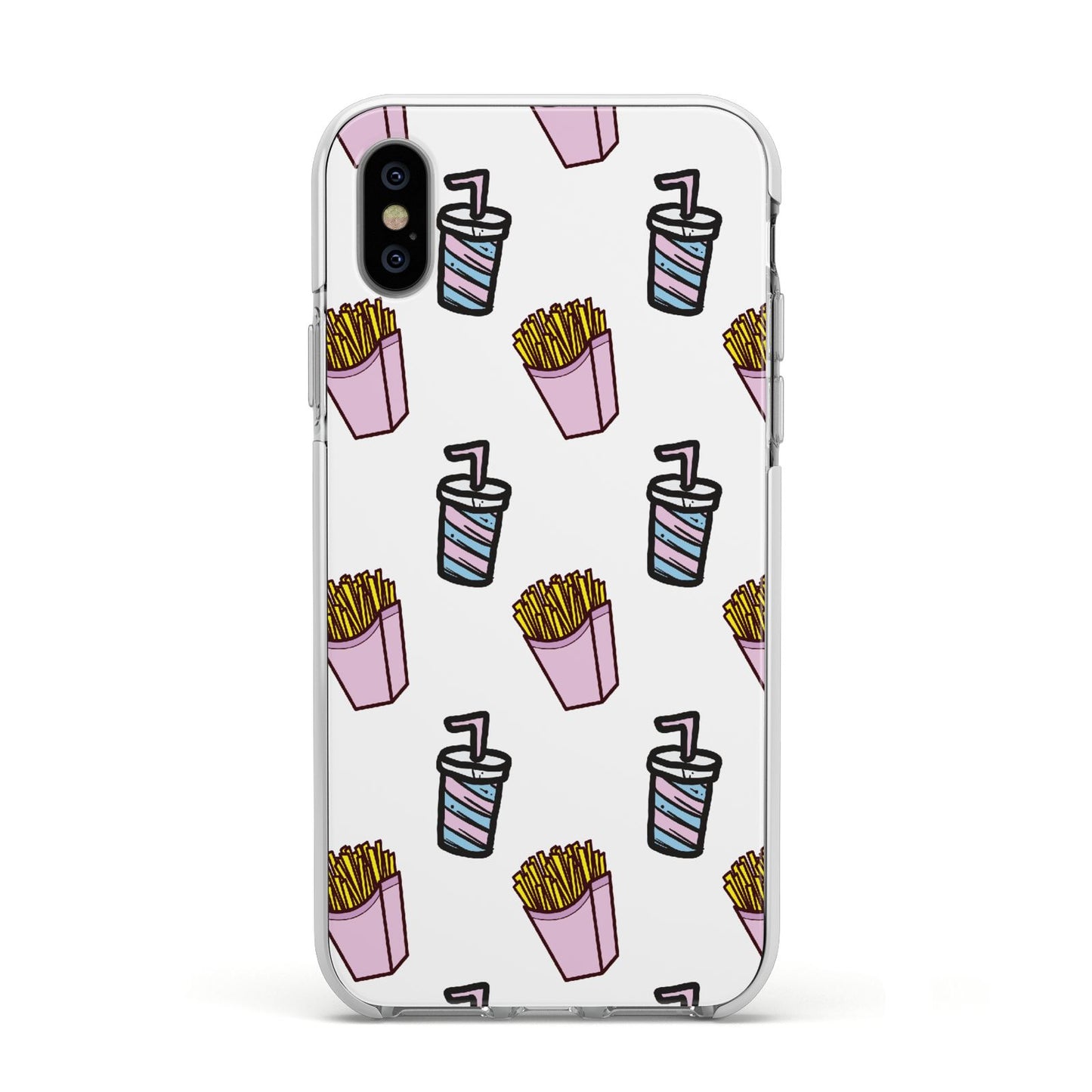 Fries Shake Fast Food Apple iPhone Xs Impact Case White Edge on Silver Phone