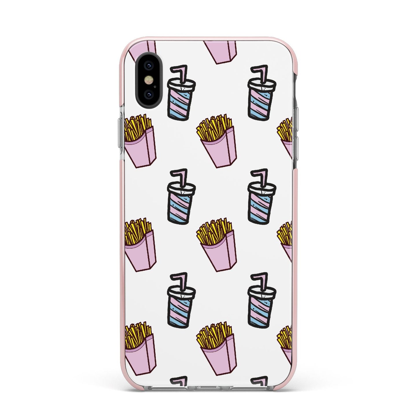 Fries Shake Fast Food Apple iPhone Xs Max Impact Case Pink Edge on Black Phone