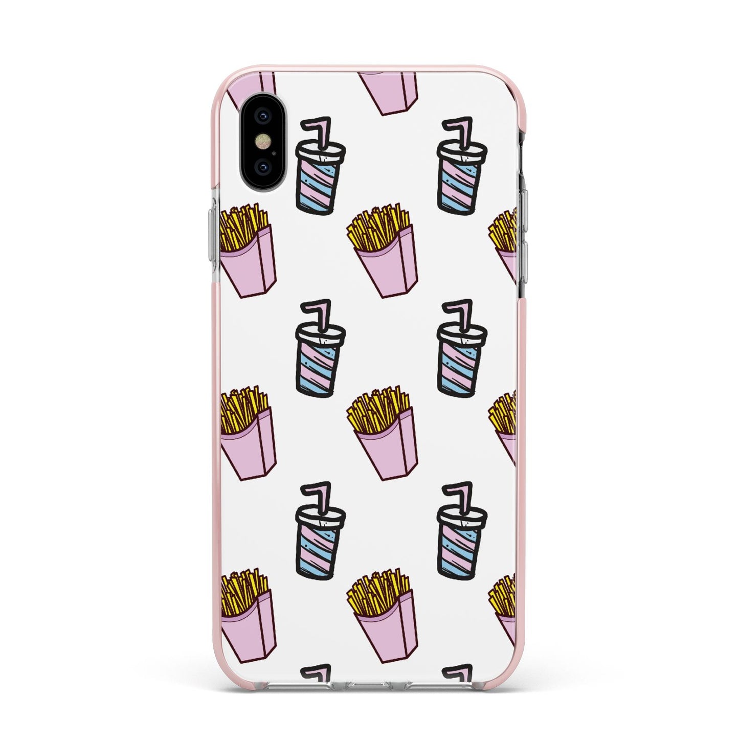 Fries Shake Fast Food Apple iPhone Xs Max Impact Case Pink Edge on Silver Phone