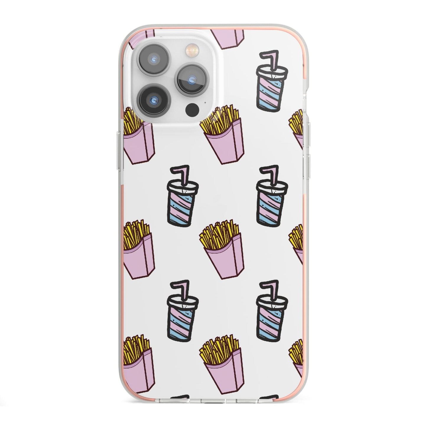 Fries Shake Fast Food iPhone 13 Pro Max TPU Impact Case with Pink Edges