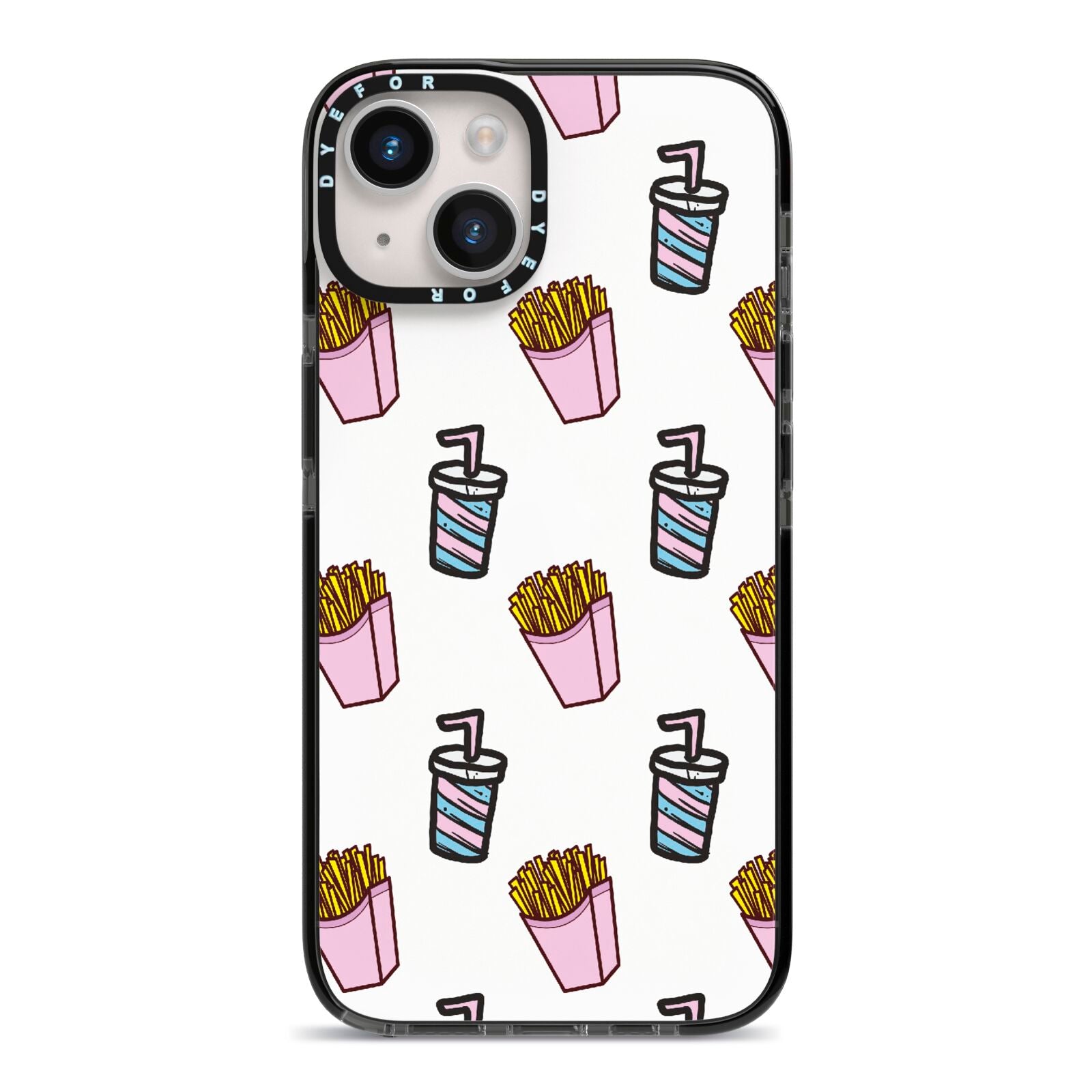 Fries Shake Fast Food iPhone 14 Black Impact Case on Silver phone