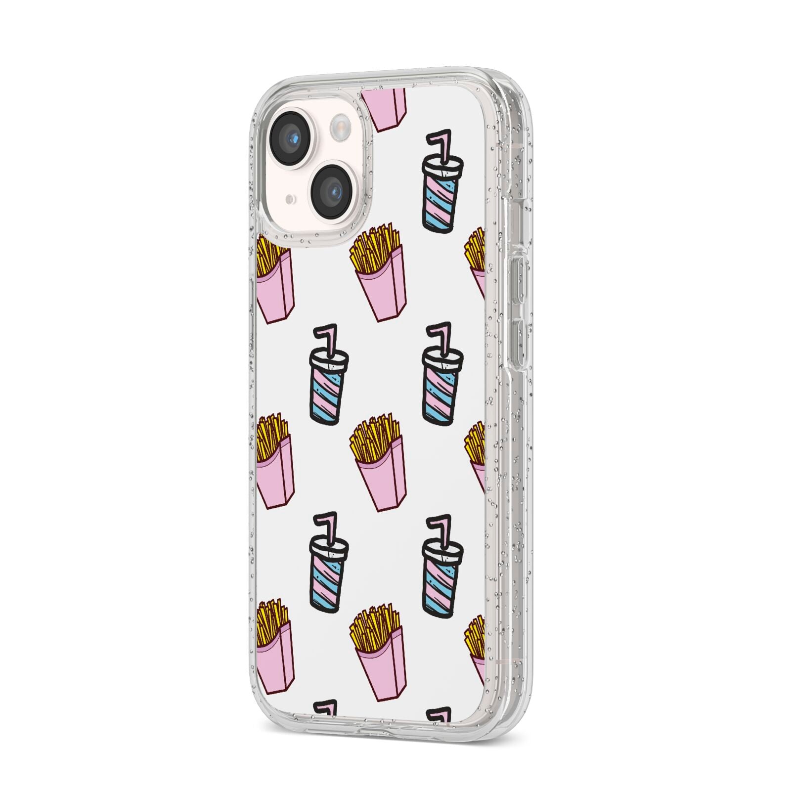 Fries Shake Fast Food iPhone 14 Glitter Tough Case Starlight Angled Image