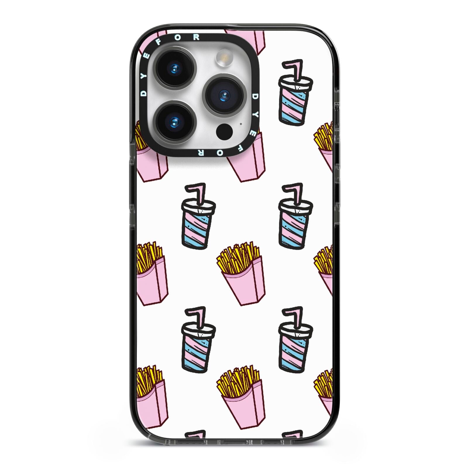 Fries Shake Fast Food iPhone 14 Pro Black Impact Case on Silver phone