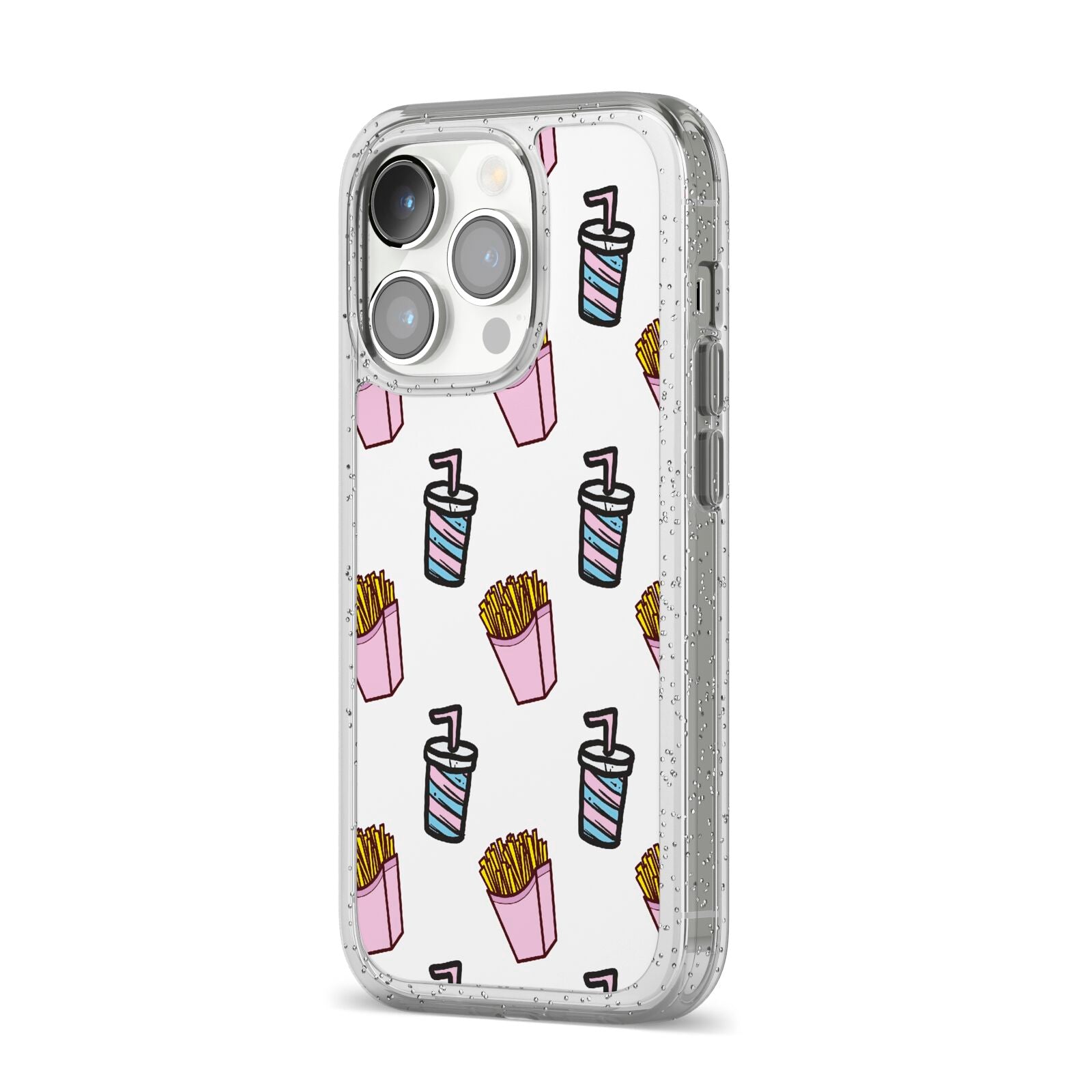 Fries Shake Fast Food iPhone 14 Pro Glitter Tough Case Silver Angled Image