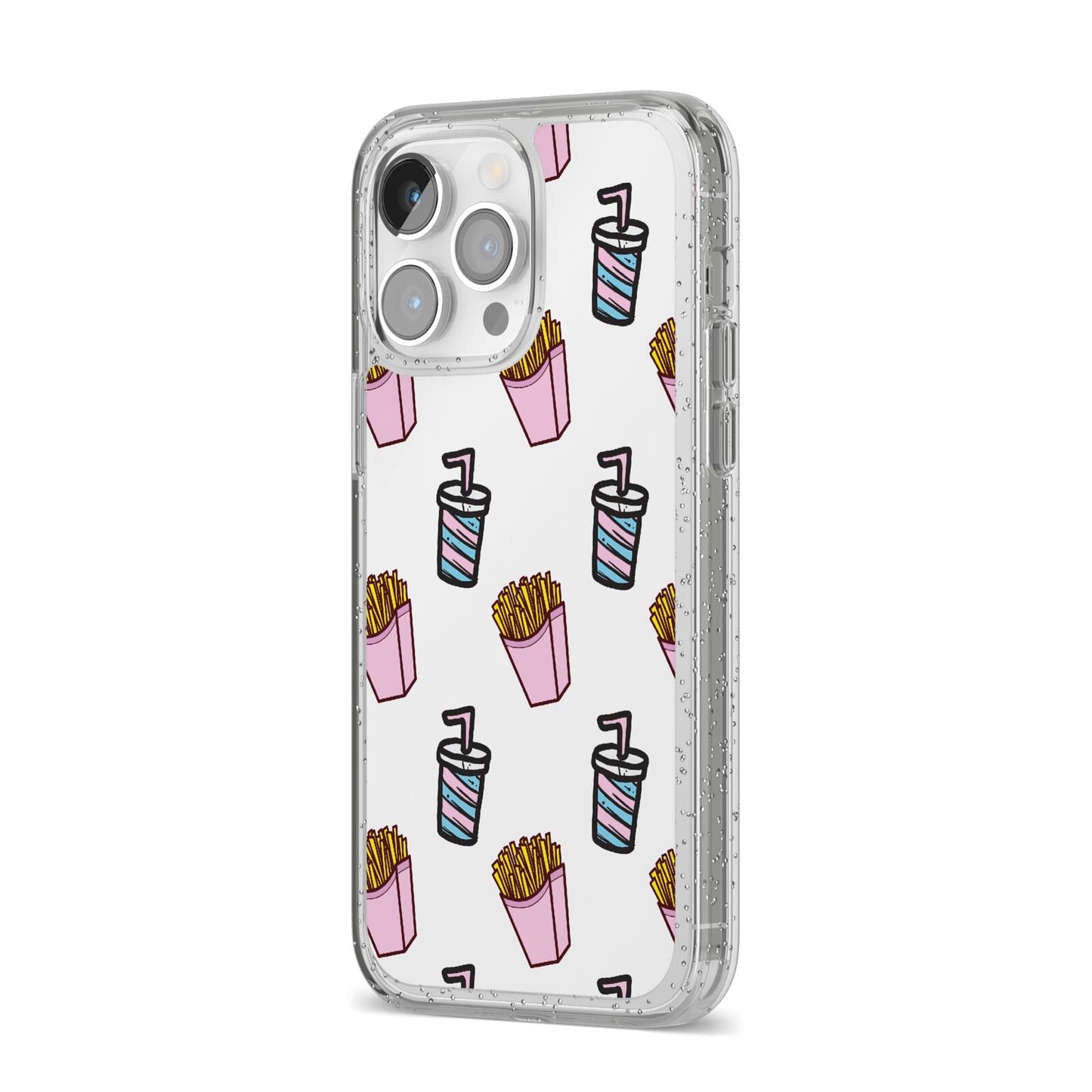 Fries Shake Fast Food iPhone 14 Pro Max Glitter Tough Case Silver Angled Image