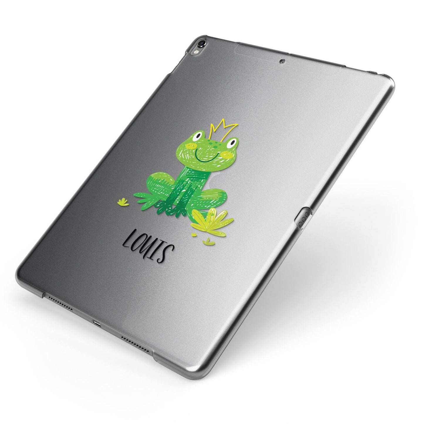 Frog Prince Custom Apple iPad Case on Grey iPad Side View