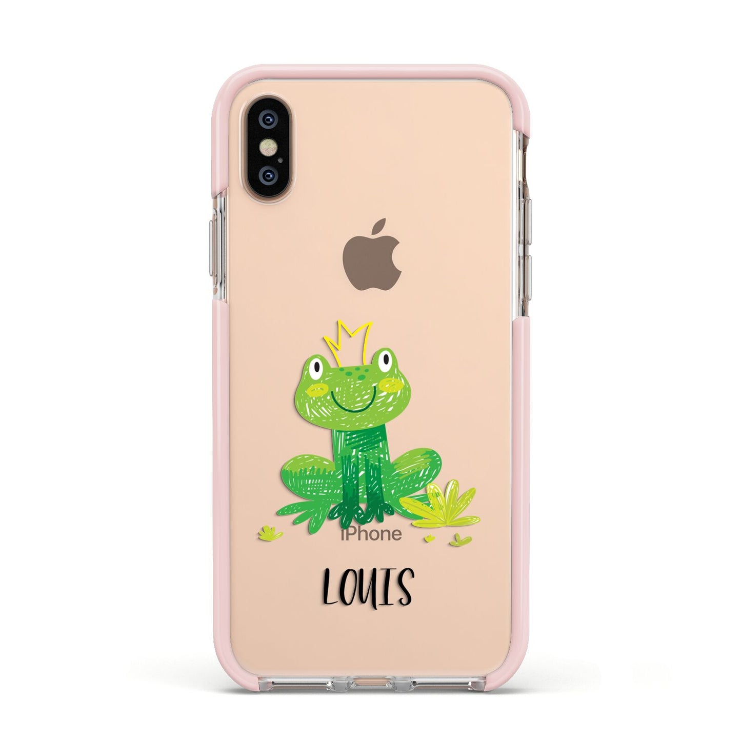 Frog Prince Custom Apple iPhone Xs Impact Case Pink Edge on Gold Phone