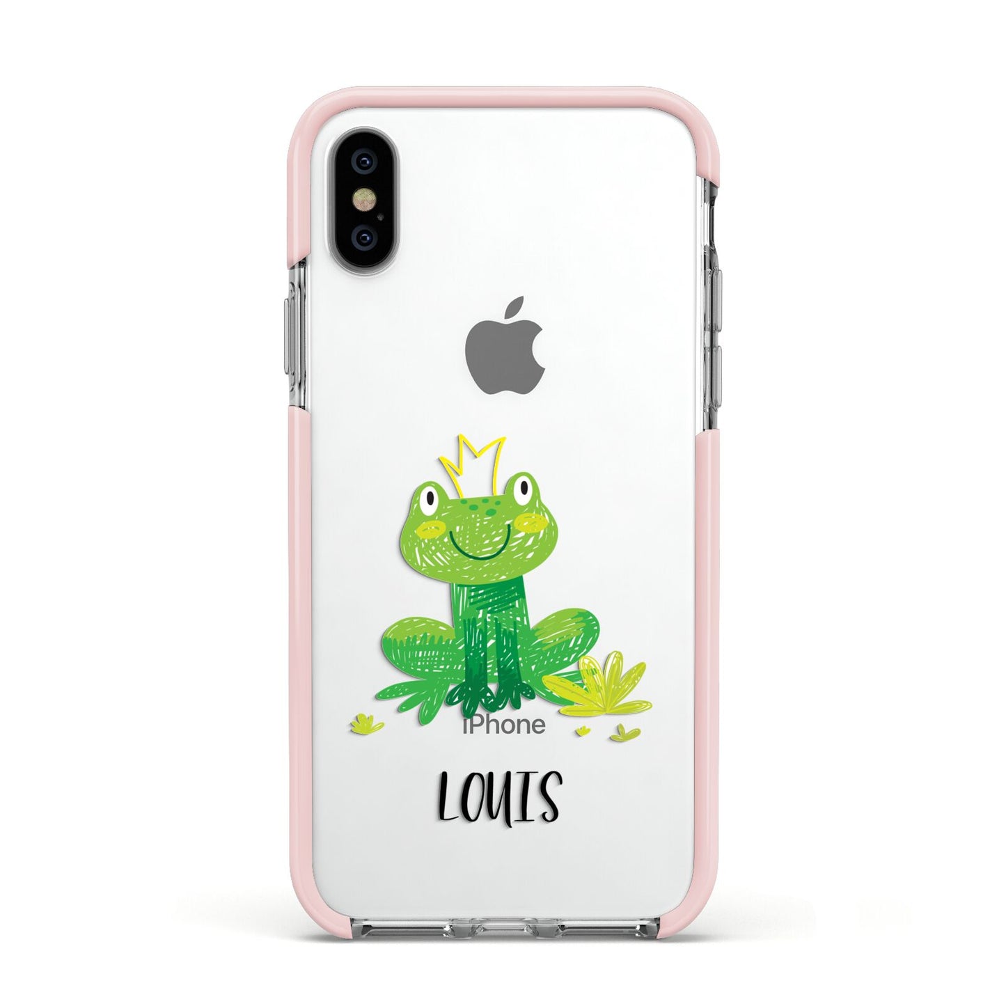 Frog Prince Custom Apple iPhone Xs Impact Case Pink Edge on Silver Phone