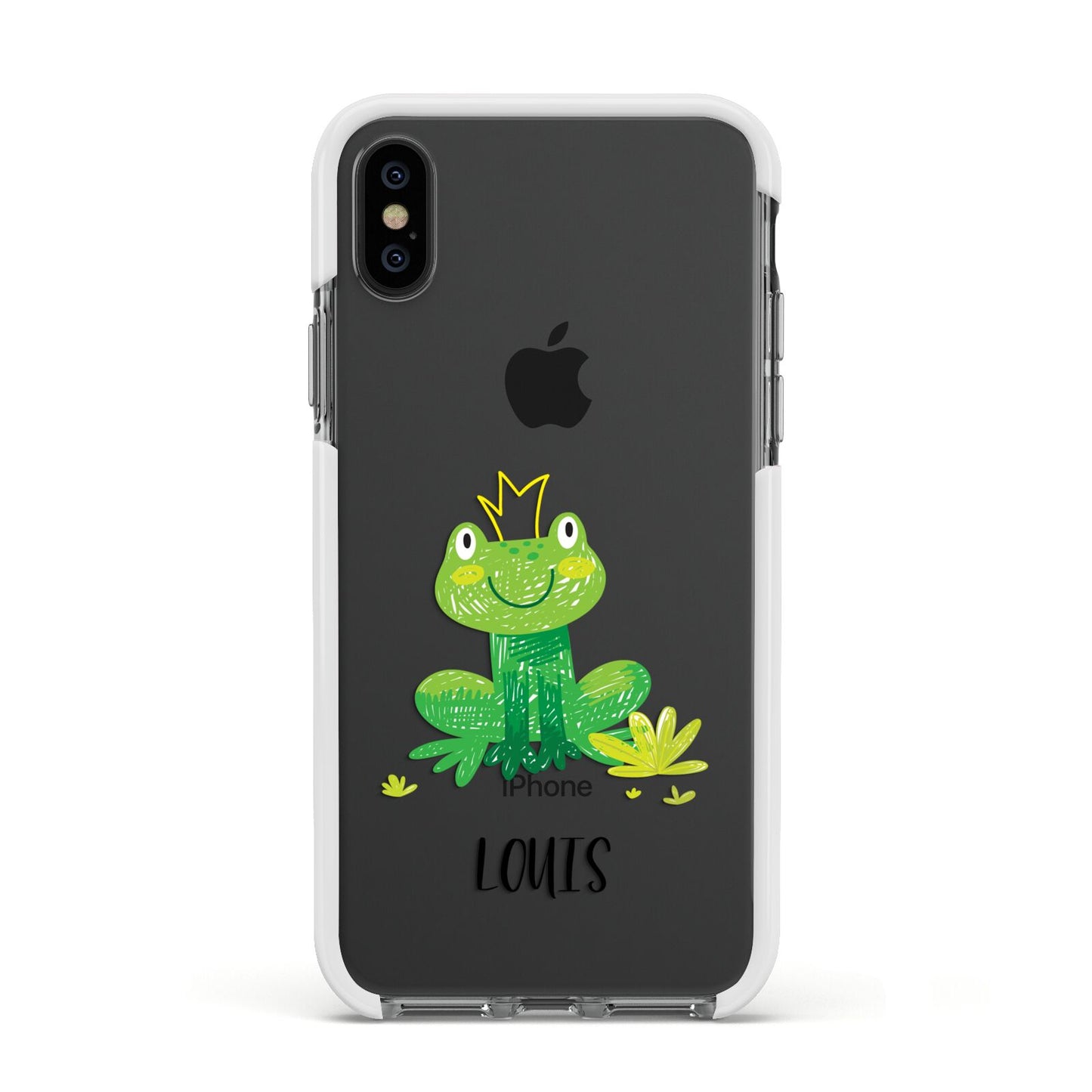 Frog Prince Custom Apple iPhone Xs Impact Case White Edge on Black Phone