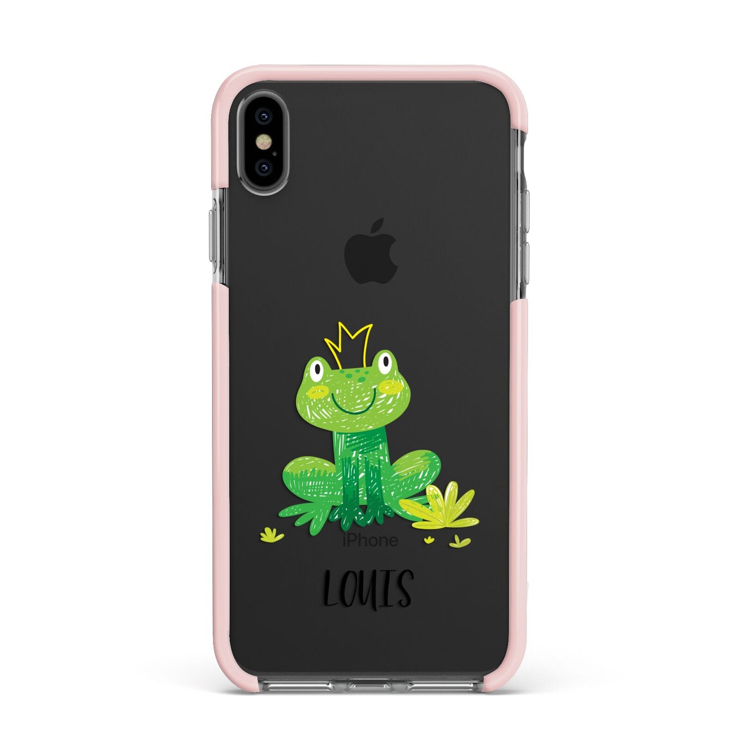 Frog Prince Custom Apple iPhone Xs Max Impact Case Pink Edge on Black Phone