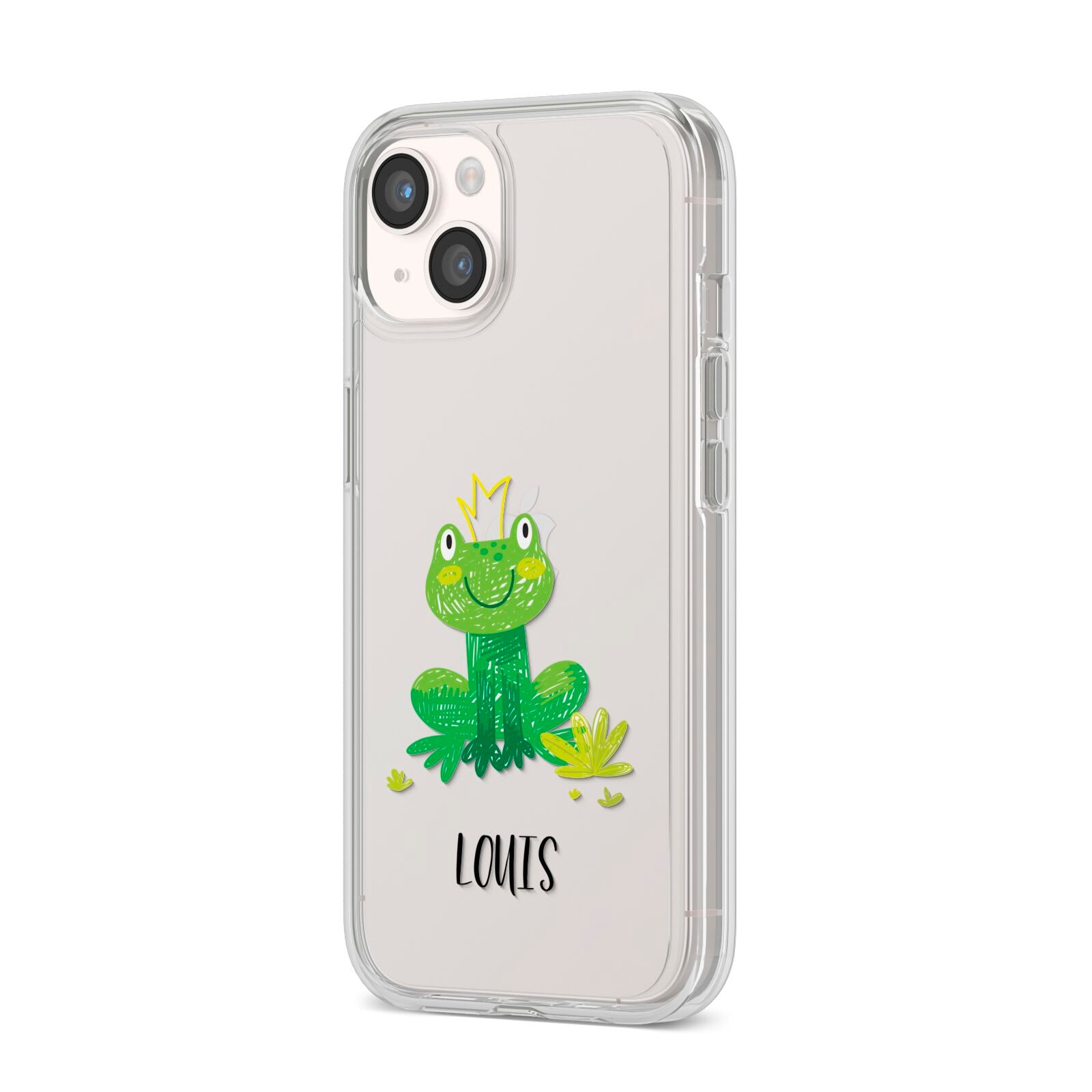 Frog Prince Custom iPhone 14 Clear Tough Case Starlight Angled Image