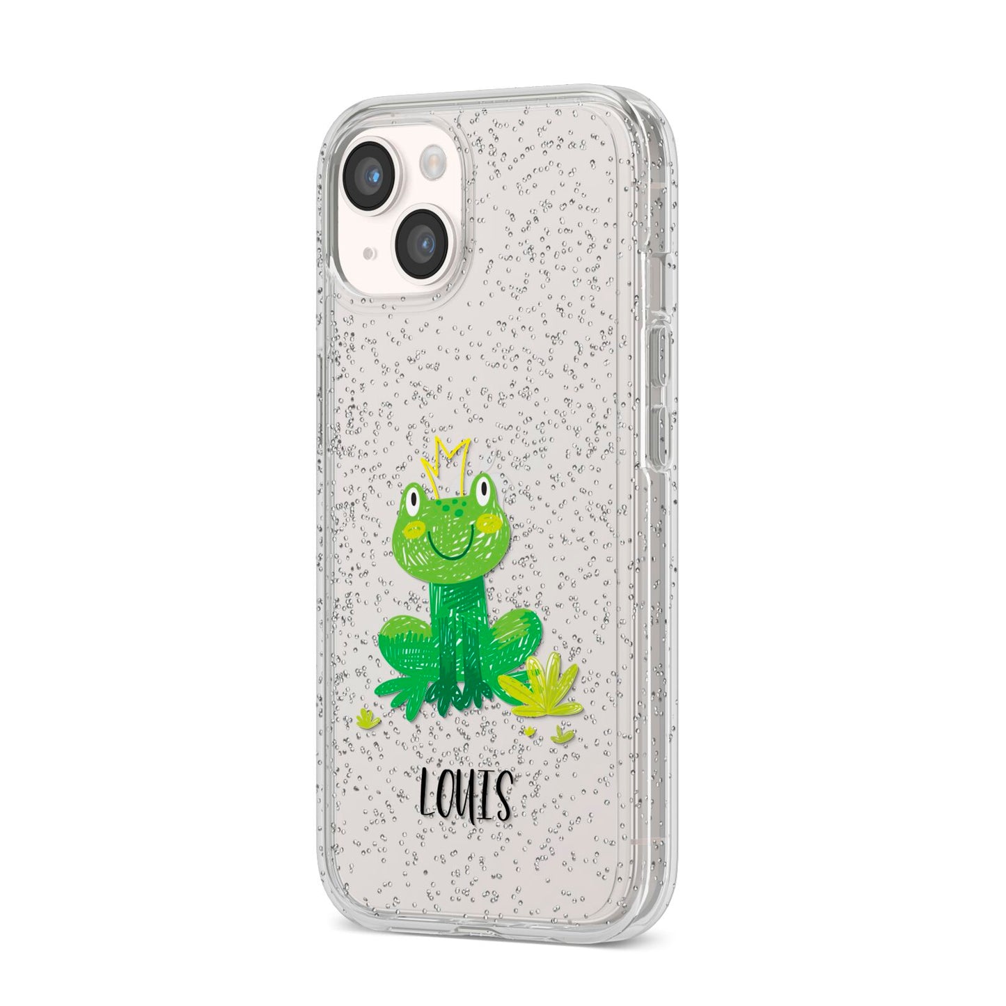 Frog Prince Custom iPhone 14 Glitter Tough Case Starlight Angled Image