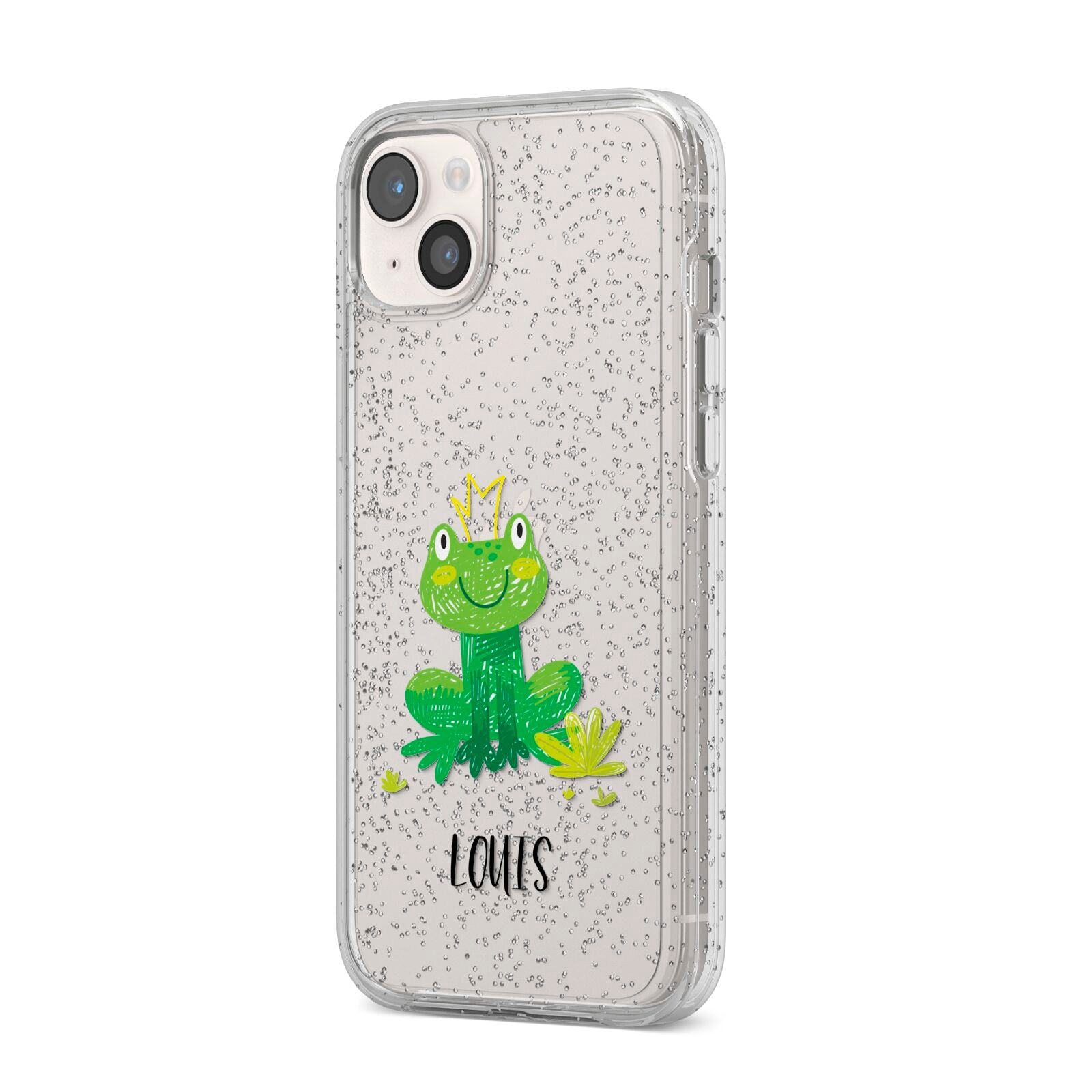 Frog Prince Custom iPhone 14 Plus Glitter Tough Case Starlight Angled Image