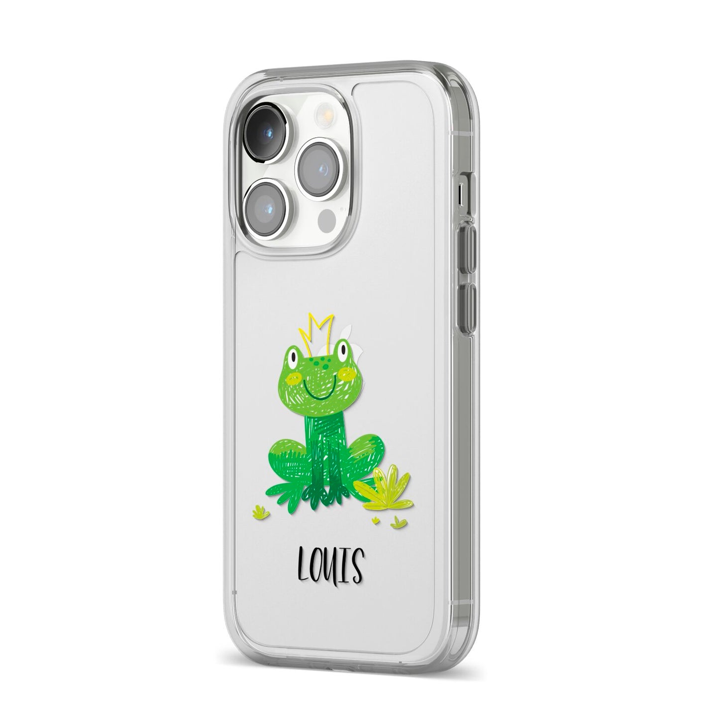 Frog Prince Custom iPhone 14 Pro Clear Tough Case Silver Angled Image