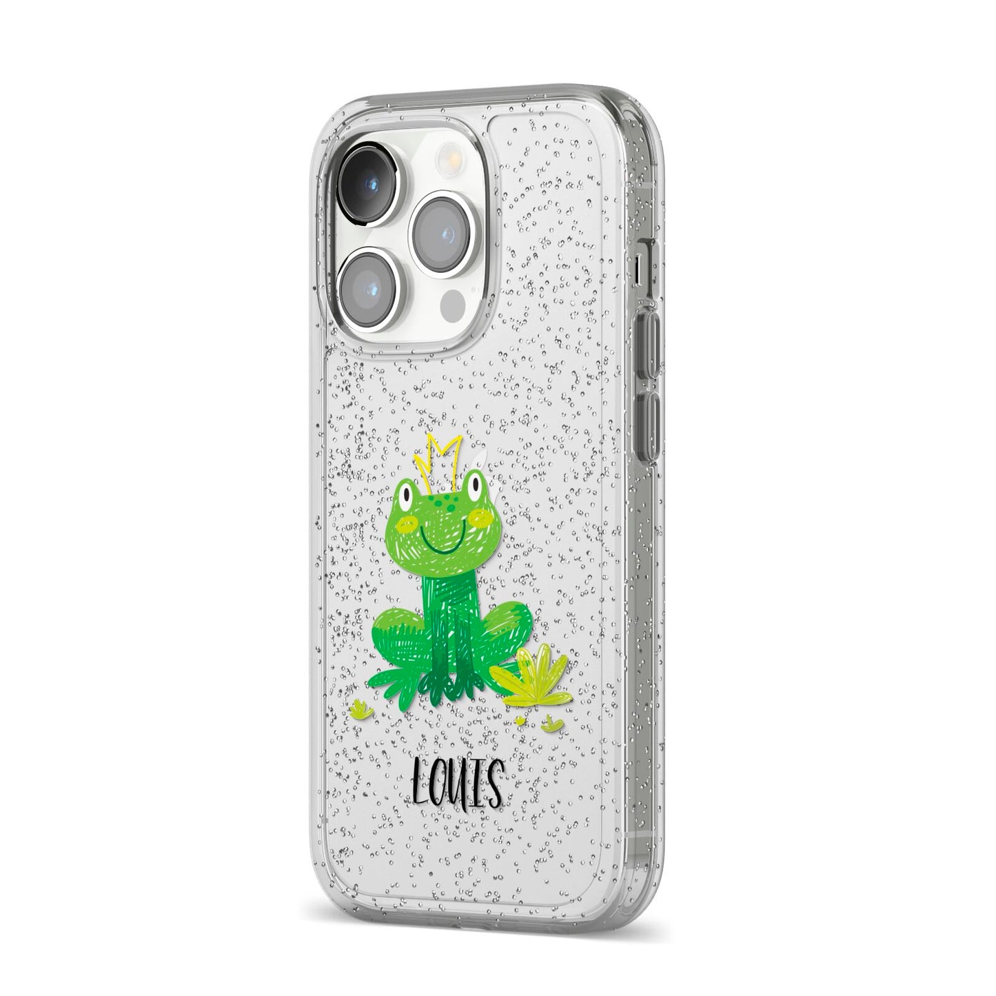 Frog Prince Custom iPhone 14 Pro Glitter Tough Case Silver Angled Image