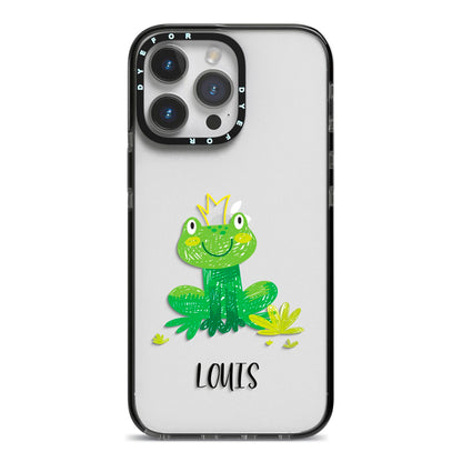 Frog Prince Custom iPhone 14 Pro Max Black Impact Case on Silver phone