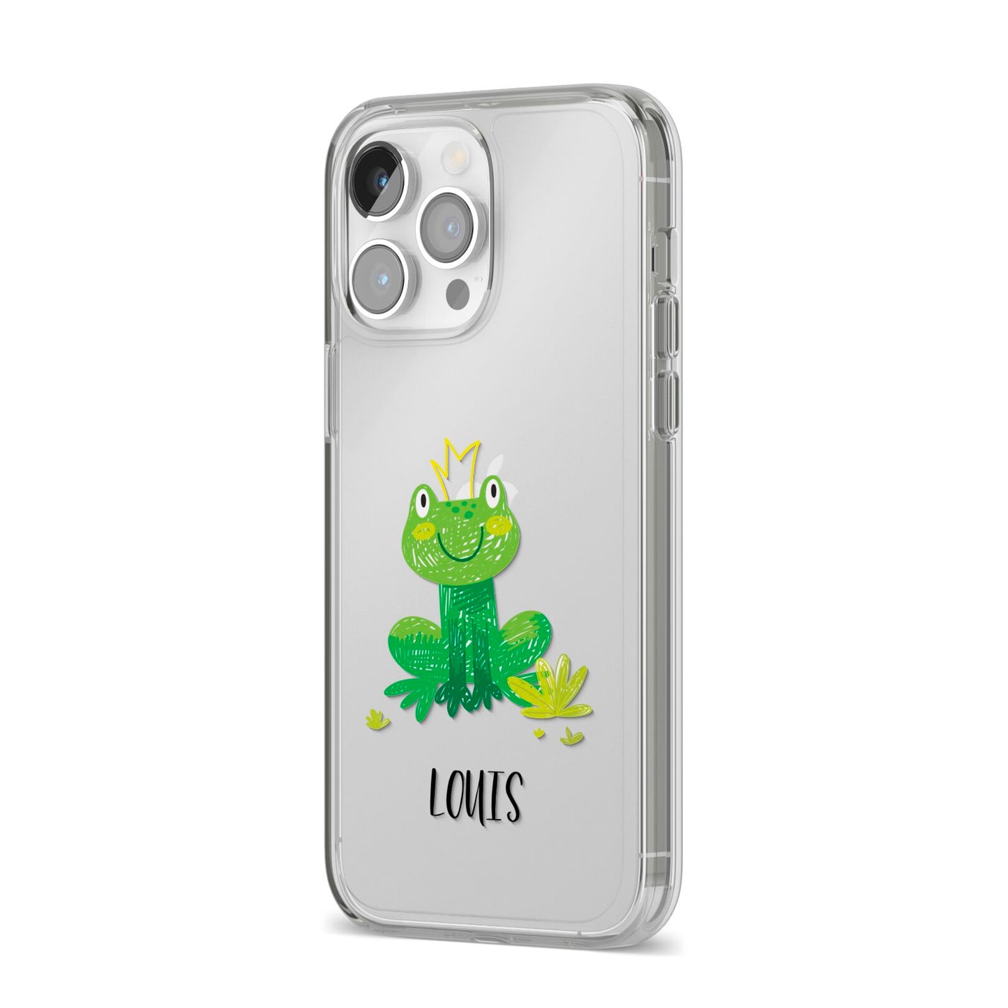 Frog Prince Custom iPhone 14 Pro Max Clear Tough Case Silver Angled Image