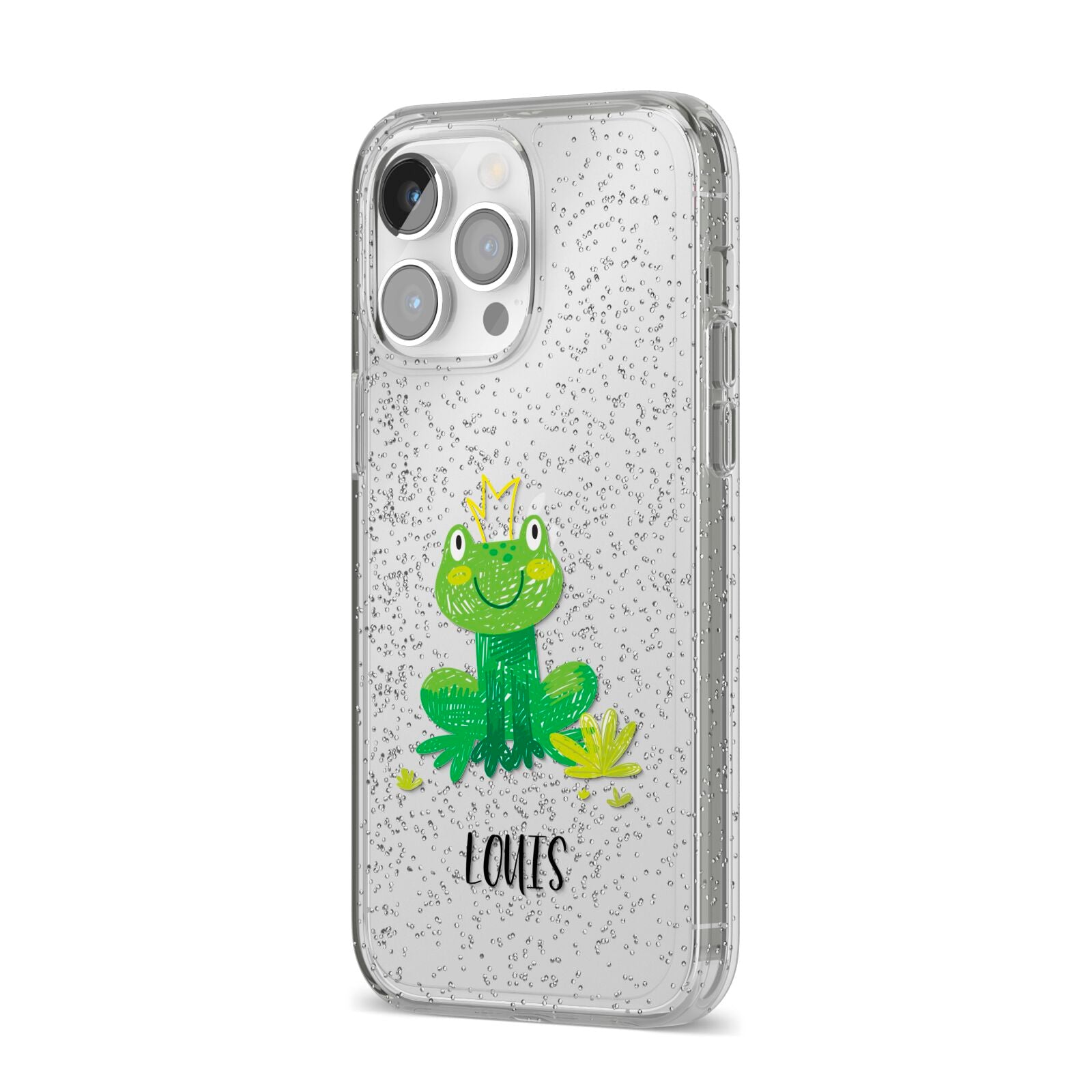 Frog Prince Custom iPhone 14 Pro Max Glitter Tough Case Silver Angled Image