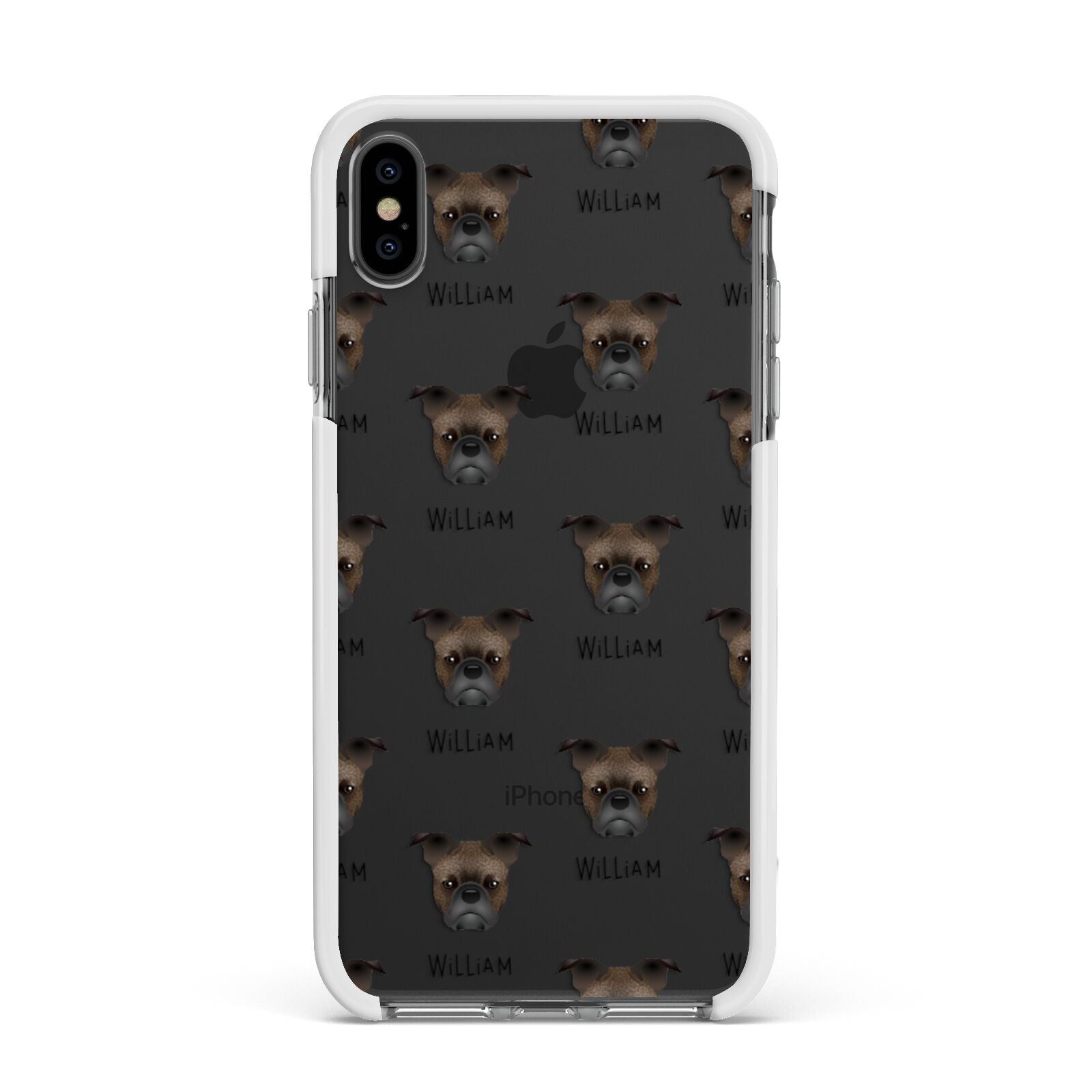 Frug Icon with Name Apple iPhone Xs Max Impact Case White Edge on Black Phone