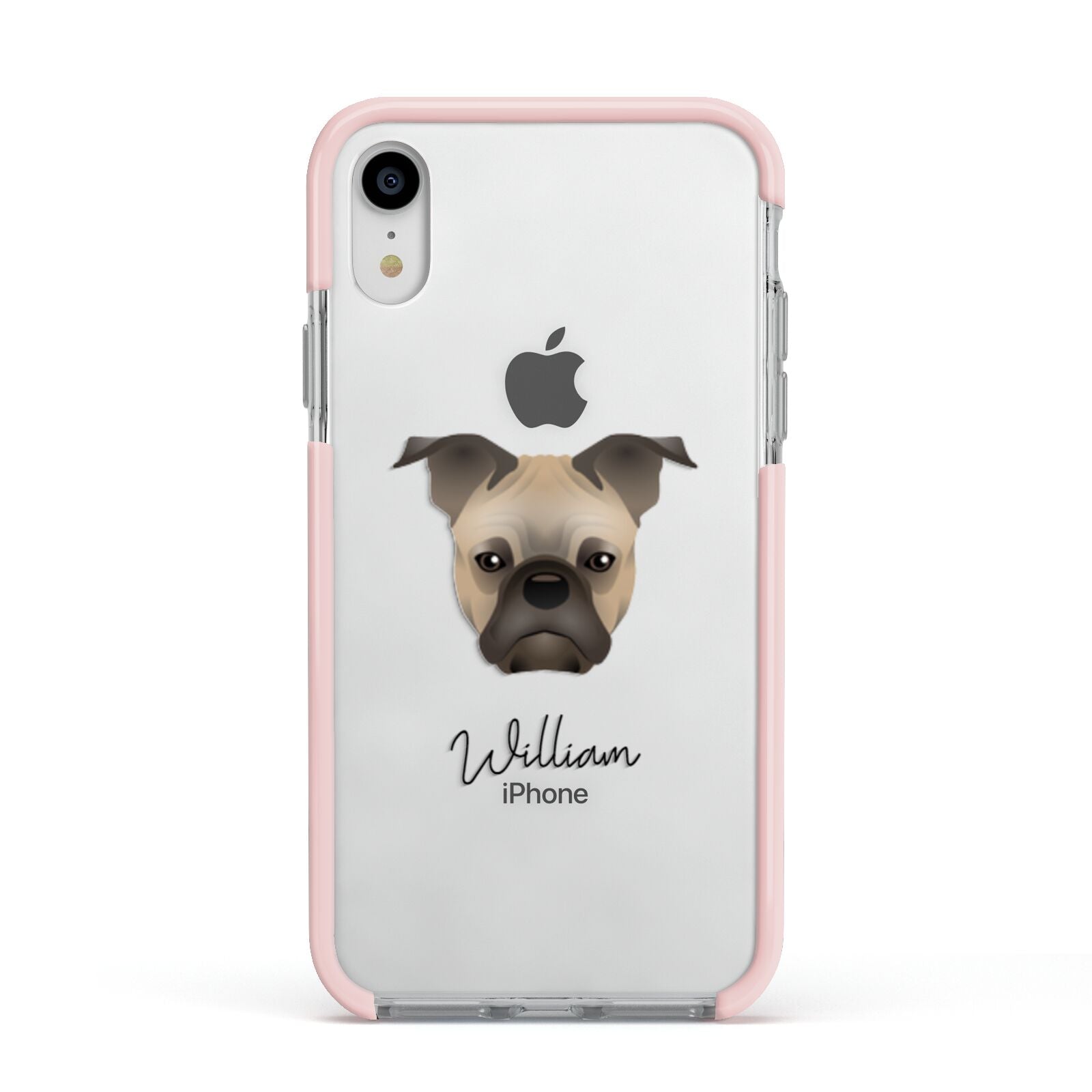 Frug Personalised Apple iPhone XR Impact Case Pink Edge on Silver Phone