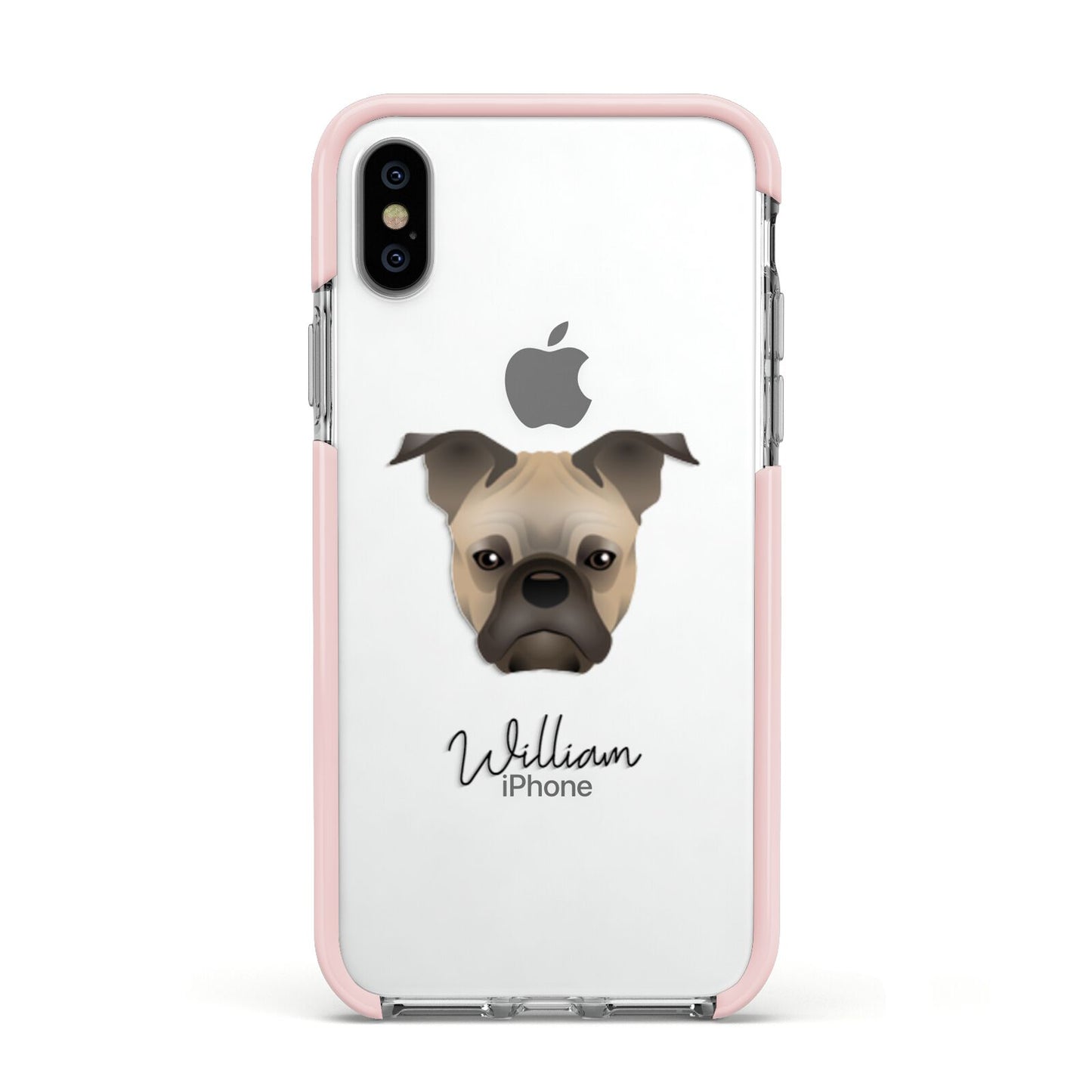 Frug Personalised Apple iPhone Xs Impact Case Pink Edge on Silver Phone