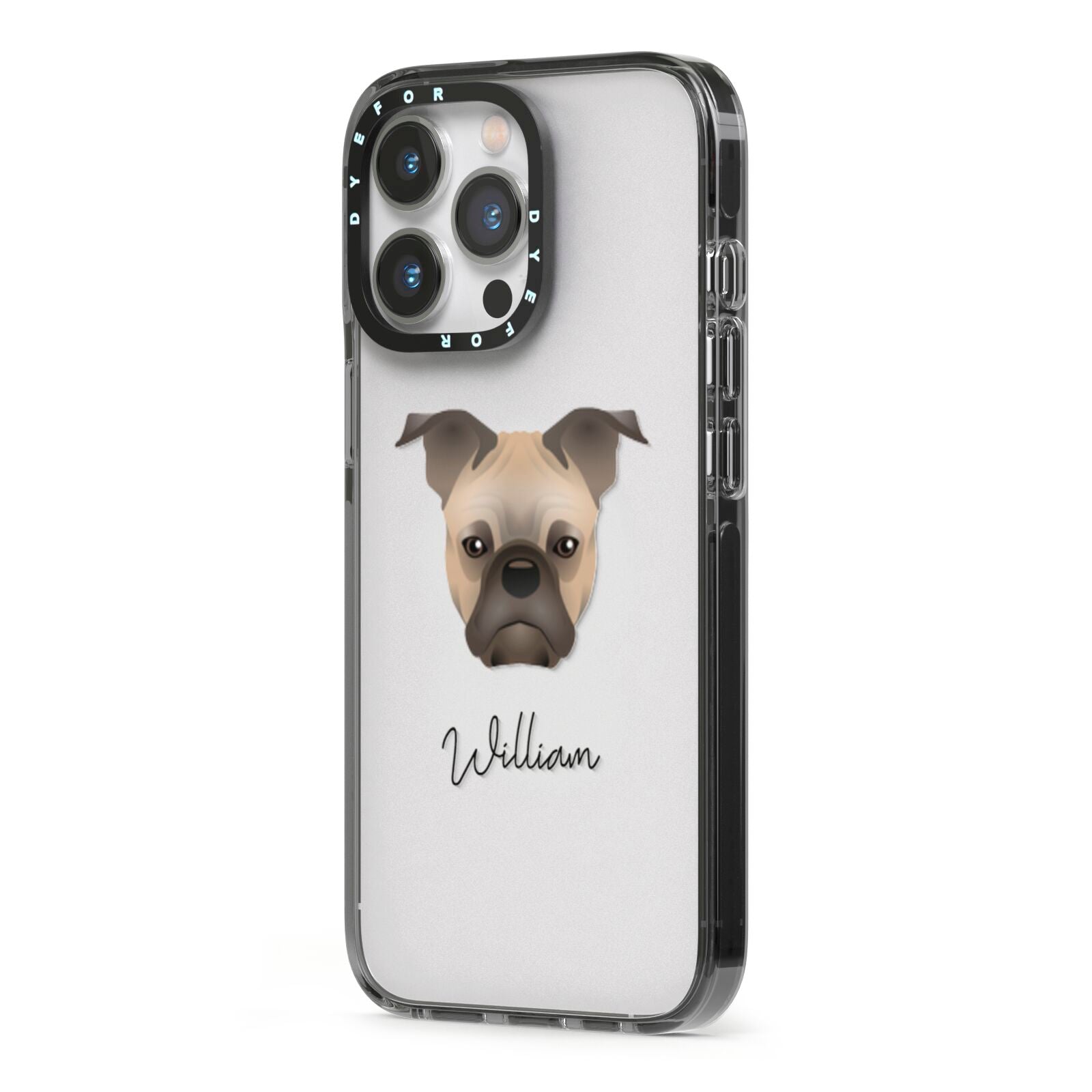 Frug Personalised iPhone 13 Pro Black Impact Case Side Angle on Silver phone