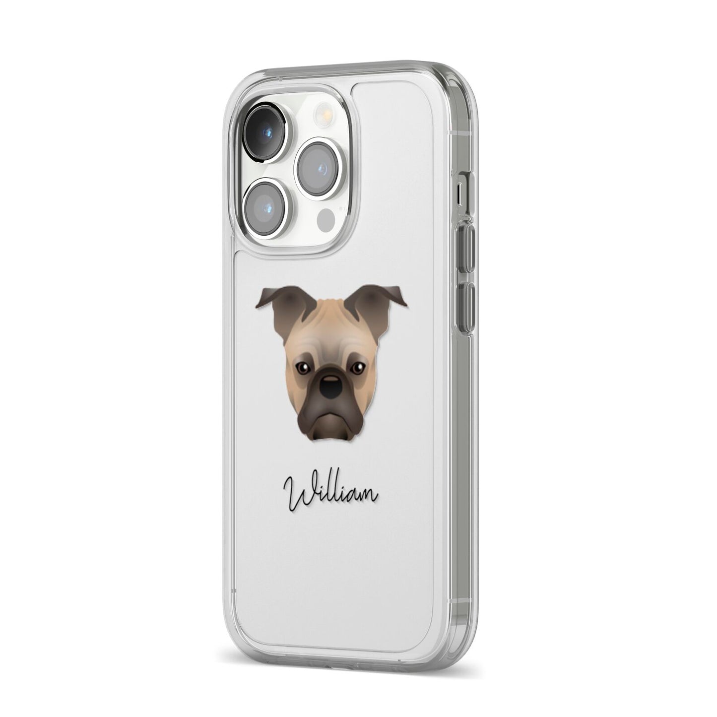 Frug Personalised iPhone 14 Pro Clear Tough Case Silver Angled Image