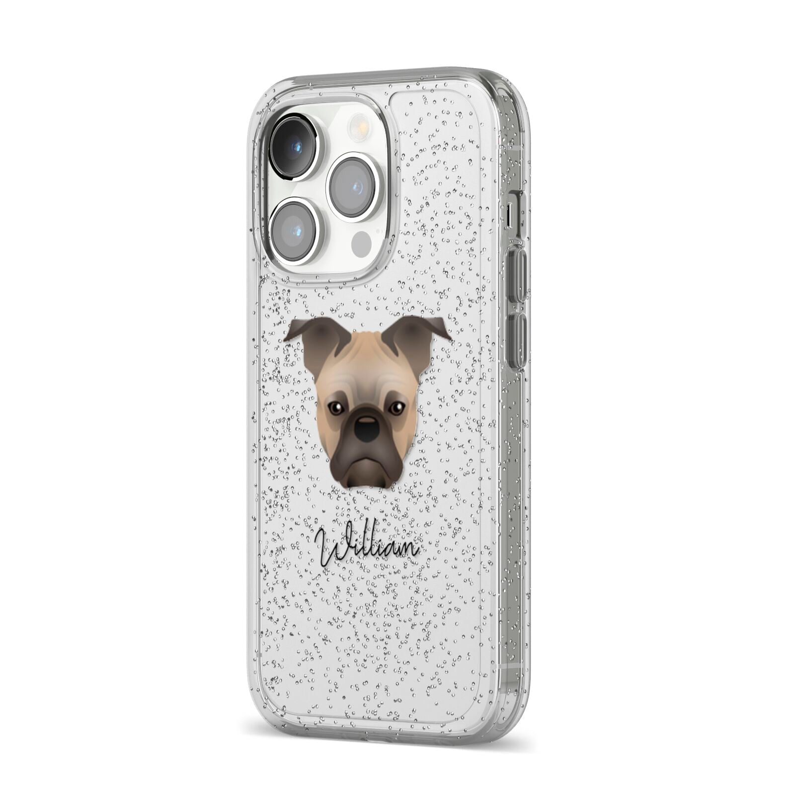 Frug Personalised iPhone 14 Pro Glitter Tough Case Silver Angled Image