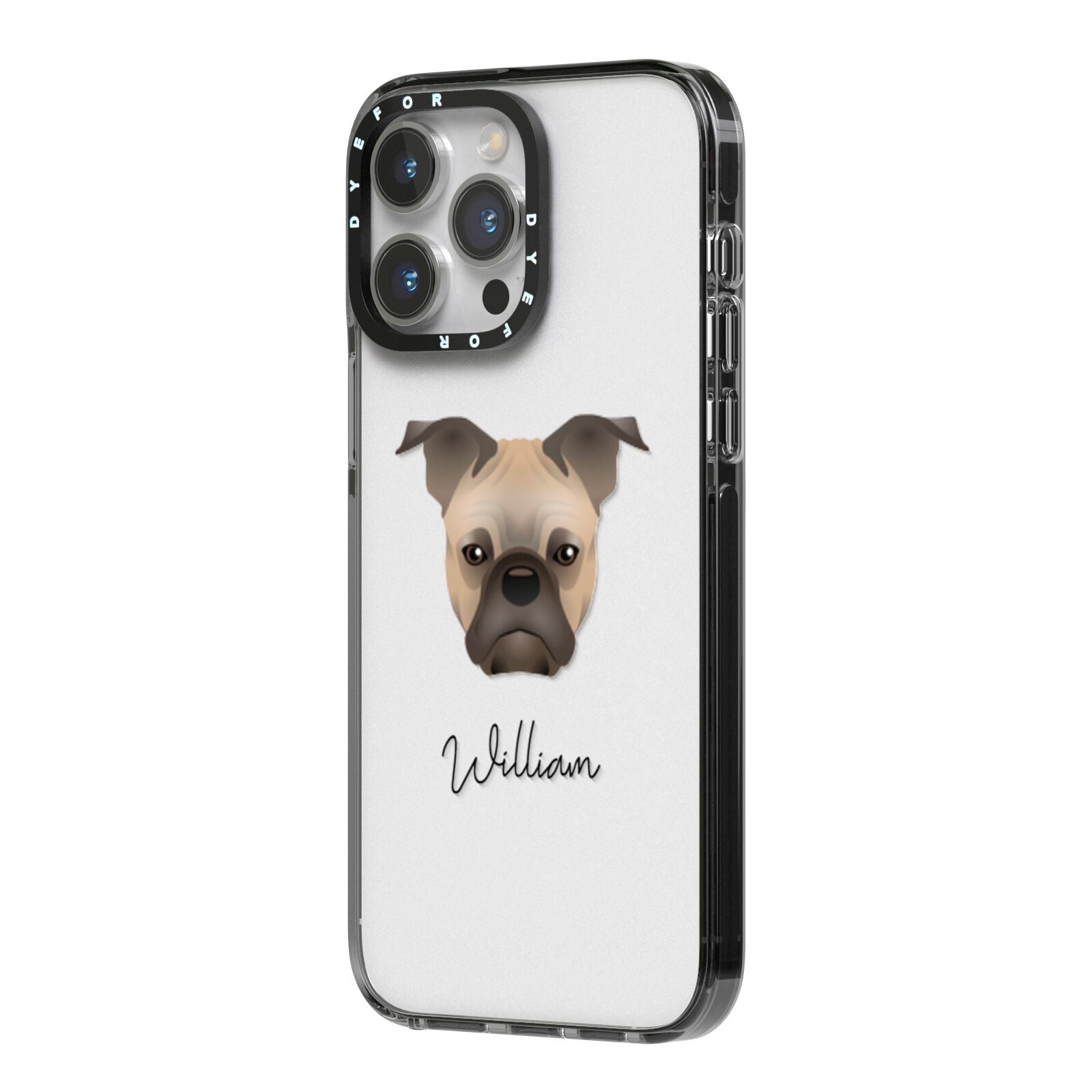 Frug Personalised iPhone 14 Pro Max Black Impact Case Side Angle on Silver phone