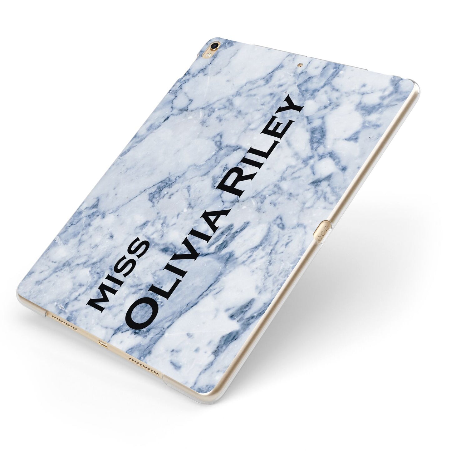 Full Name Grey Marble Apple iPad Case on Gold iPad Side View