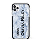 Full Name Grey Marble Apple iPhone 11 Pro Max in Silver with Black Impact Case