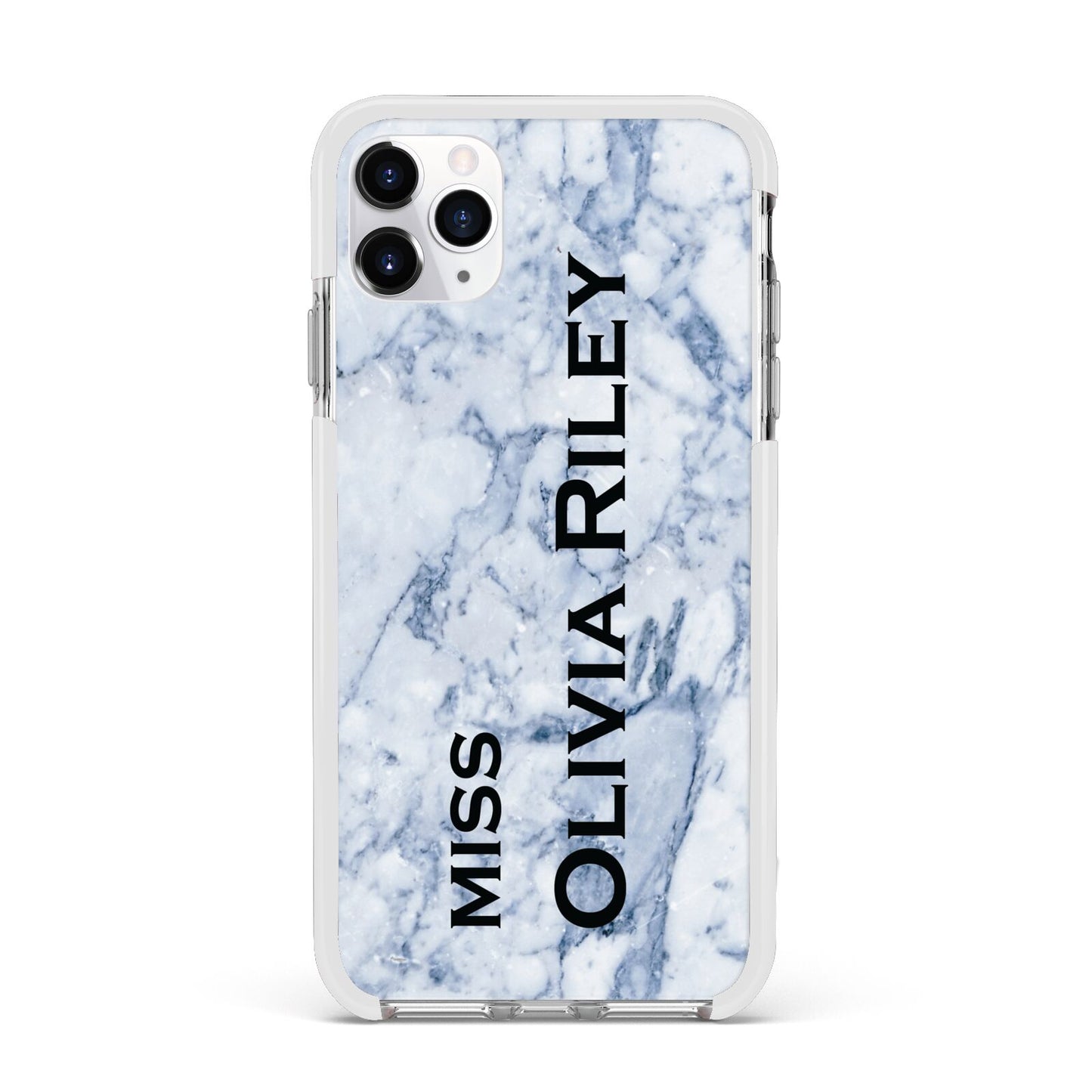 Full Name Grey Marble Apple iPhone 11 Pro Max in Silver with White Impact Case