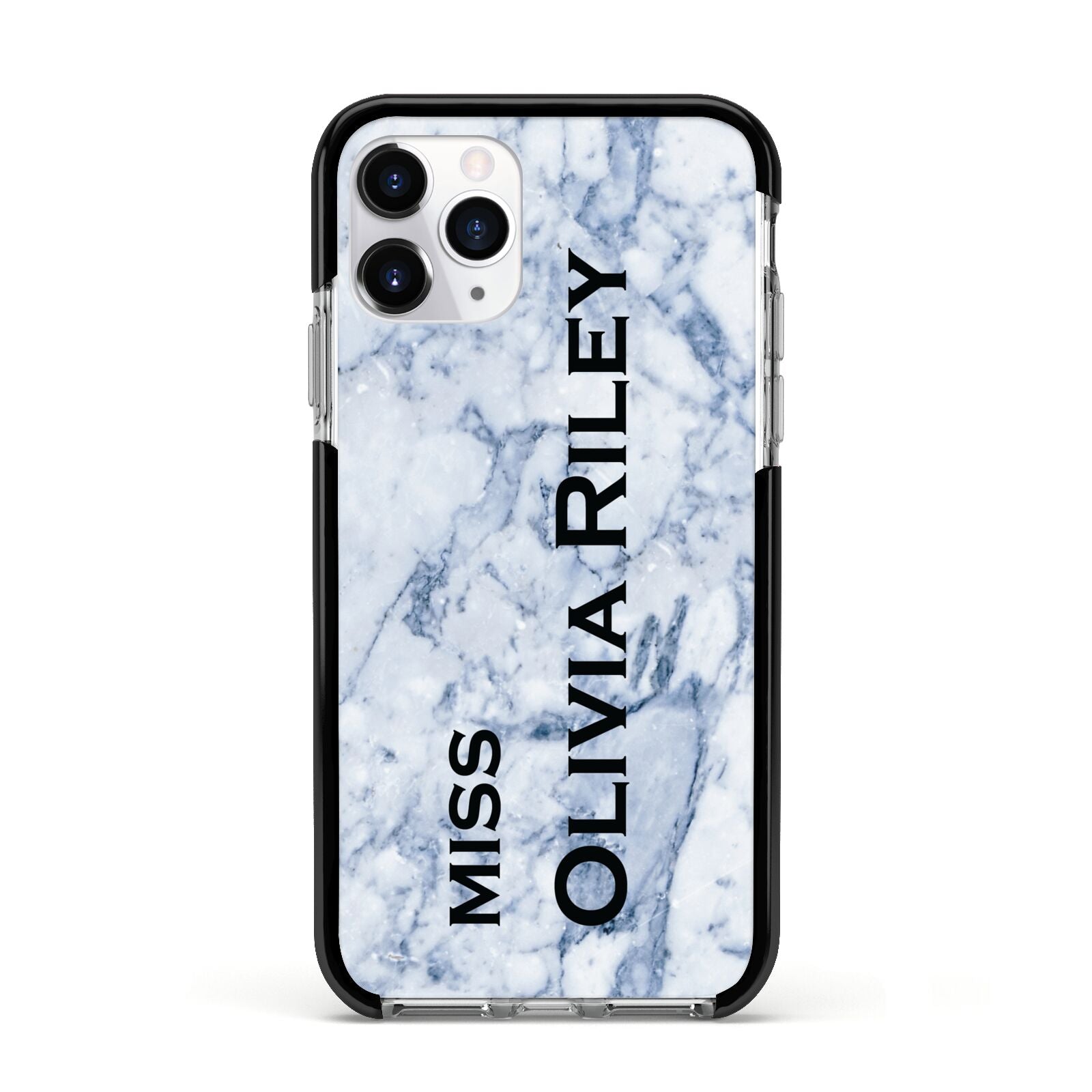 Full Name Grey Marble Apple iPhone 11 Pro in Silver with Black Impact Case