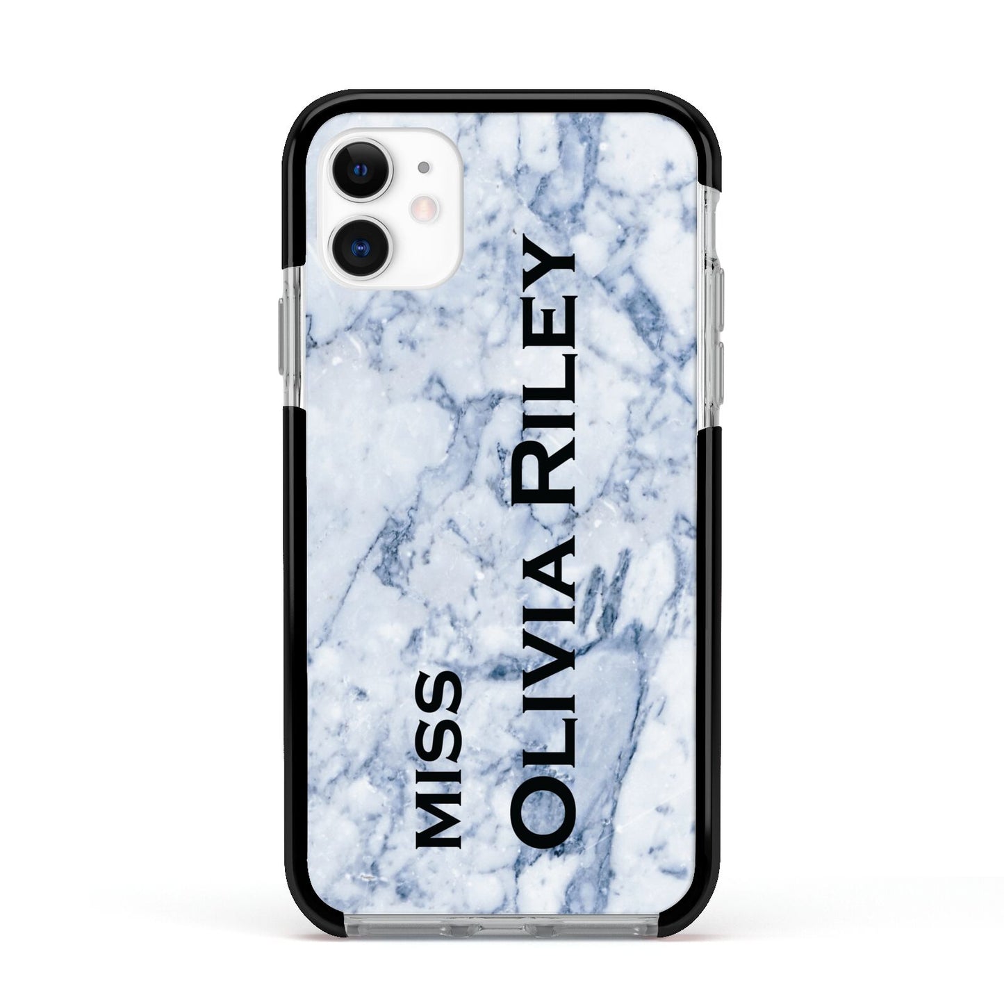 Full Name Grey Marble Apple iPhone 11 in White with Black Impact Case