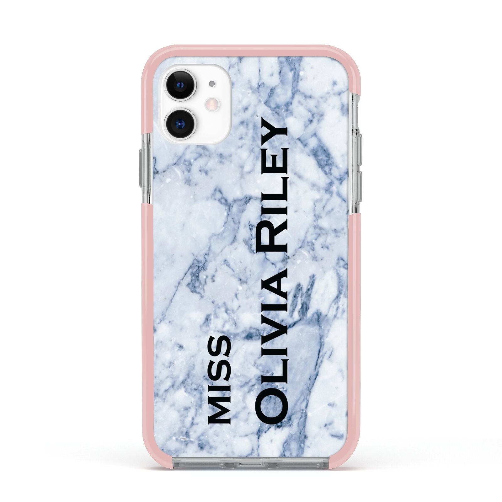 Full Name Grey Marble Apple iPhone 11 in White with Pink Impact Case