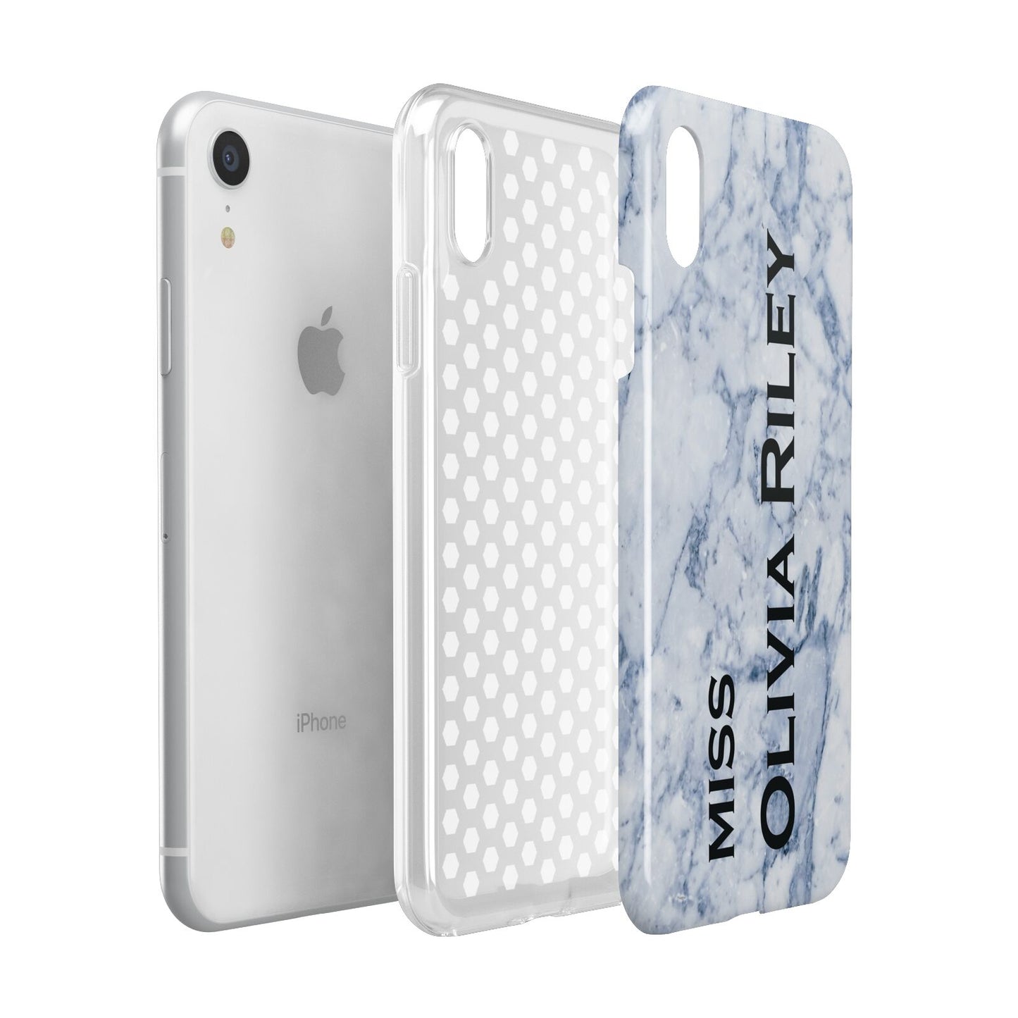 Full Name Grey Marble Apple iPhone XR White 3D Tough Case Expanded view