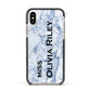 Full Name Grey Marble Apple iPhone Xs Impact Case Black Edge on Gold Phone