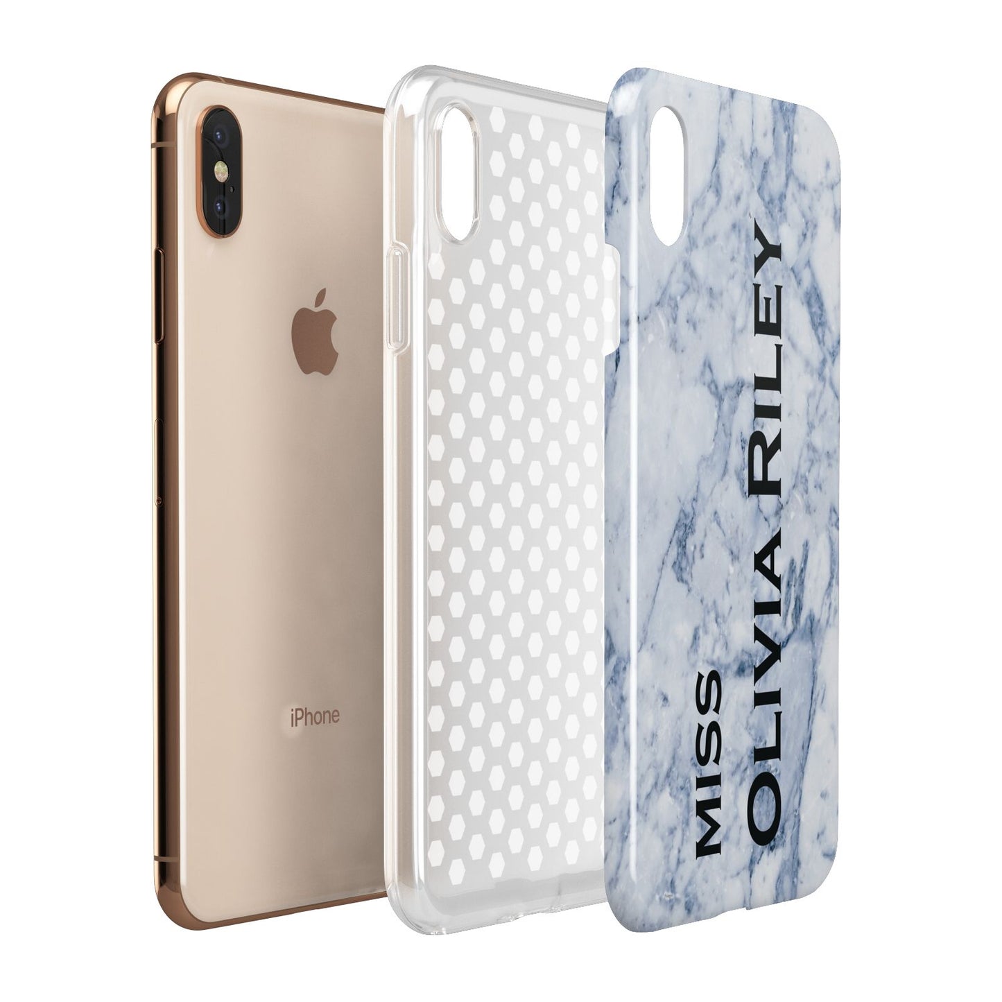 Full Name Grey Marble Apple iPhone Xs Max 3D Tough Case Expanded View