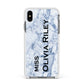 Full Name Grey Marble Apple iPhone Xs Max Impact Case White Edge on Black Phone