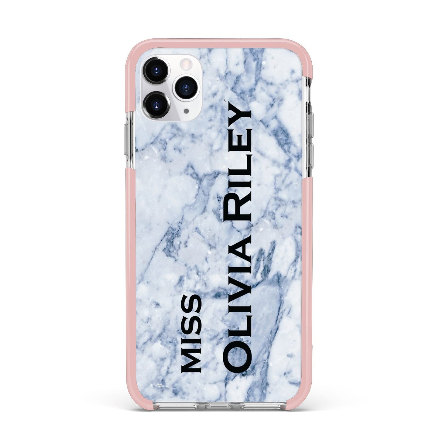 Full Name Grey Marble iPhone 11 Pro Max Impact Pink Edge Case