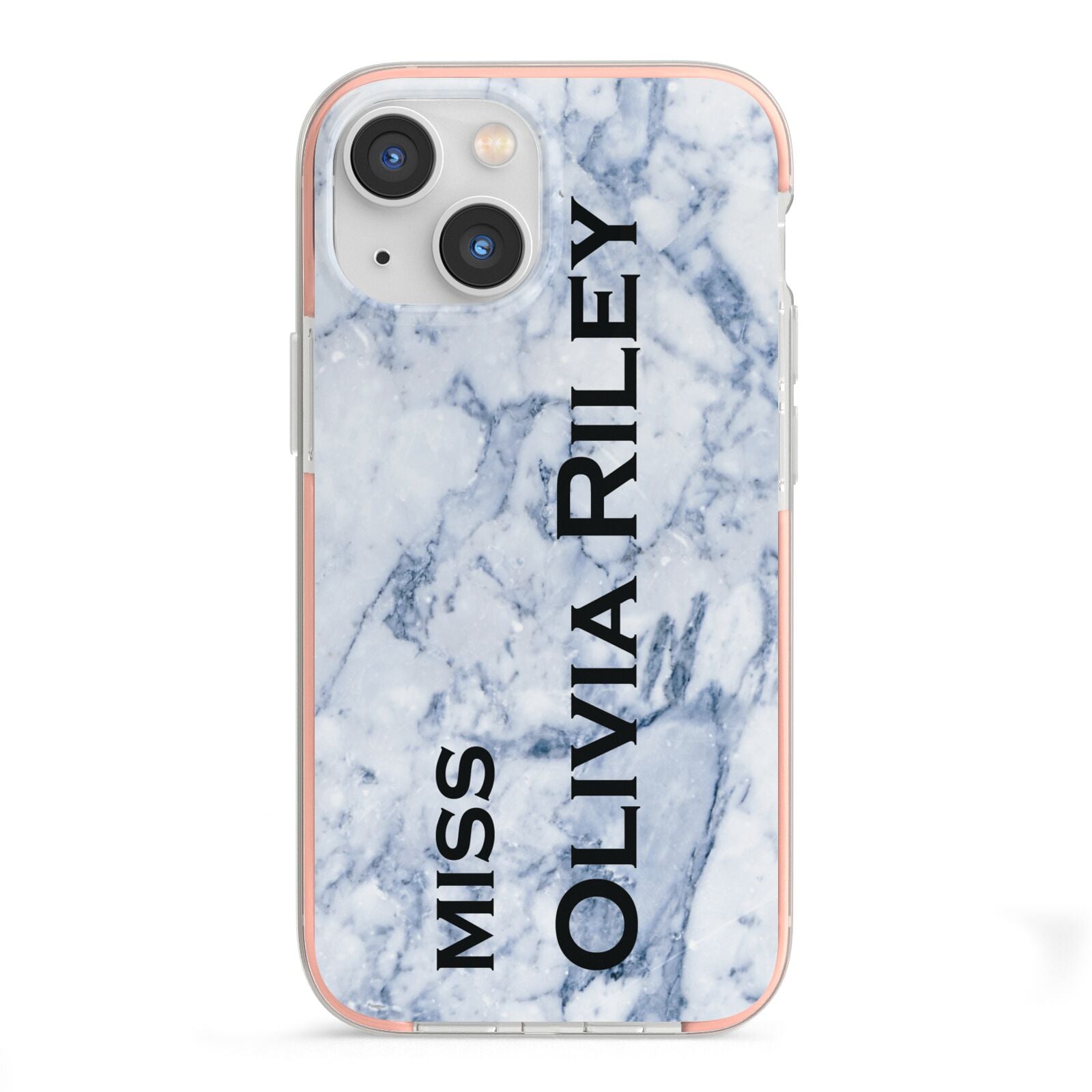 Full Name Grey Marble iPhone 13 Mini TPU Impact Case with Pink Edges