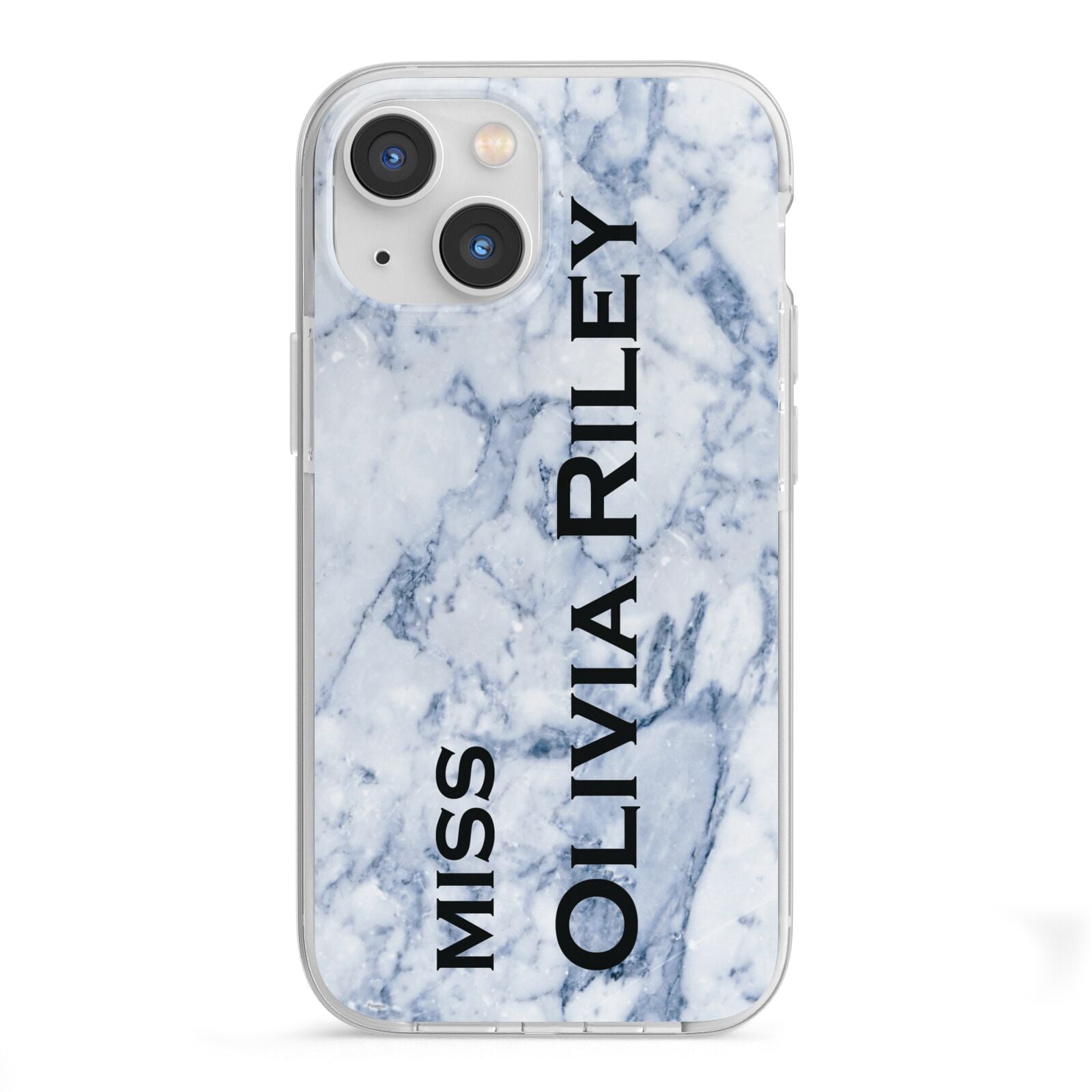 Full Name Grey Marble iPhone 13 Mini TPU Impact Case with White Edges