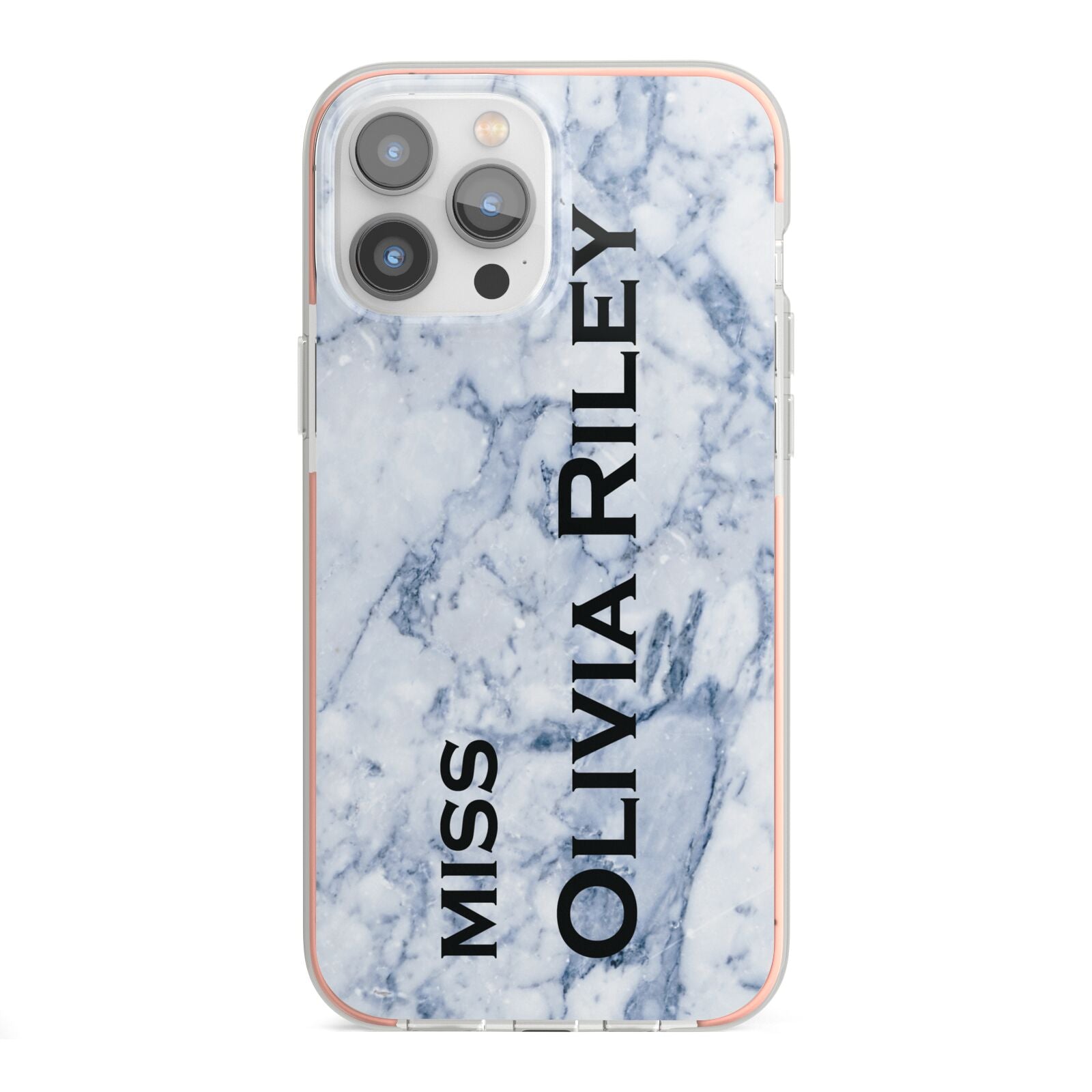 Full Name Grey Marble iPhone 13 Pro Max TPU Impact Case with Pink Edges