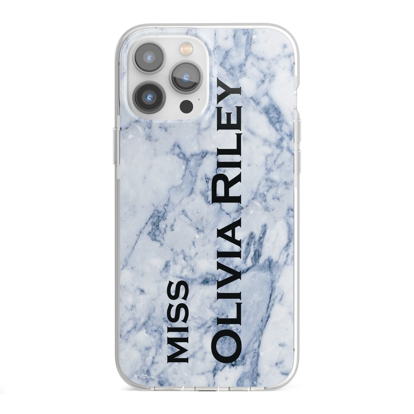 Full Name Grey Marble iPhone 13 Pro Max TPU Impact Case with White Edges